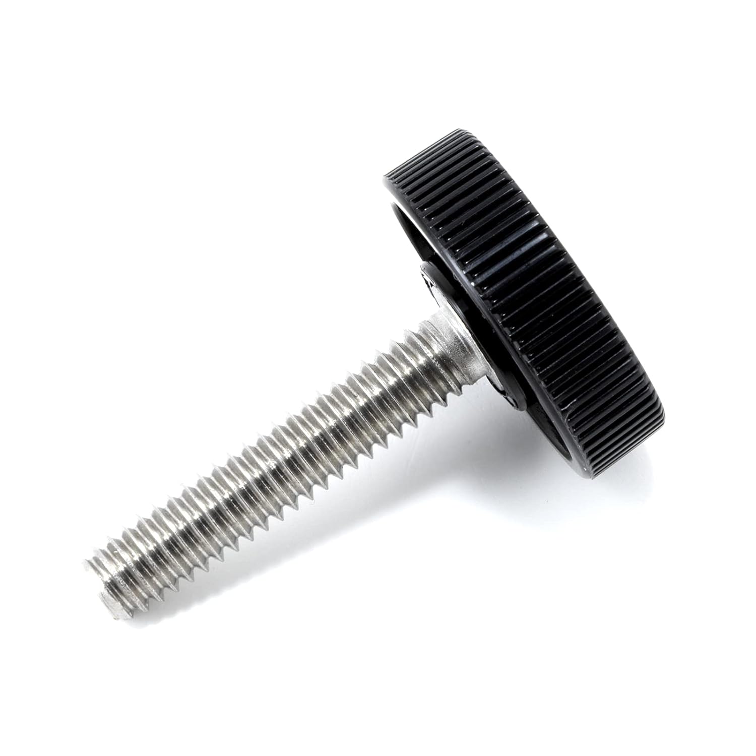 1/4"-20 x 1-1/4" Thumb Screw Stainless Steel - Black Knurled Round Plastic Oversized Knob - Standard/Coarse Thread Thumbscrew - Length: 1.250" - Proudly Built in USA - Package of (10)