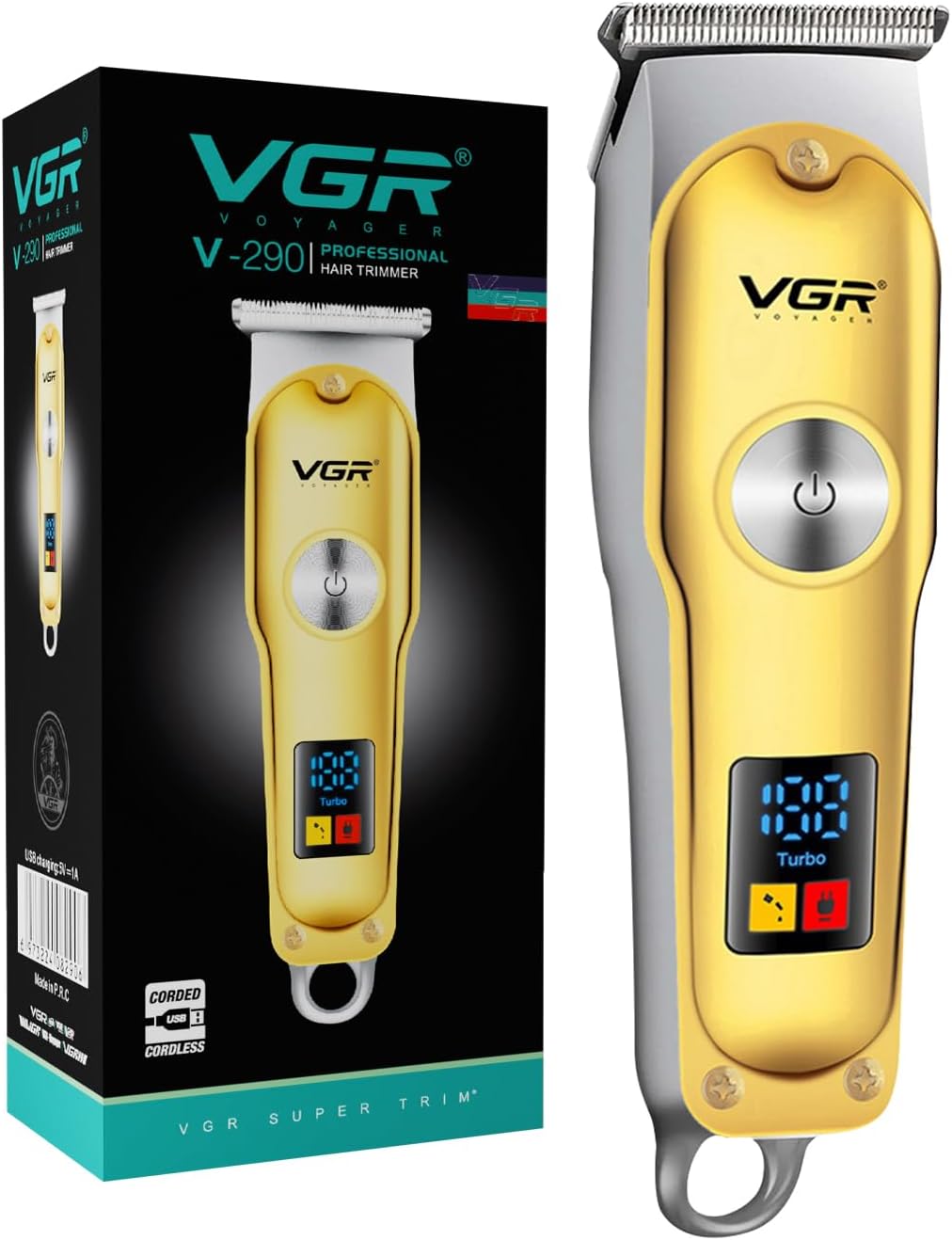 VGR V-290 Professional Hair Clipper with LED Display for Men (Gold)