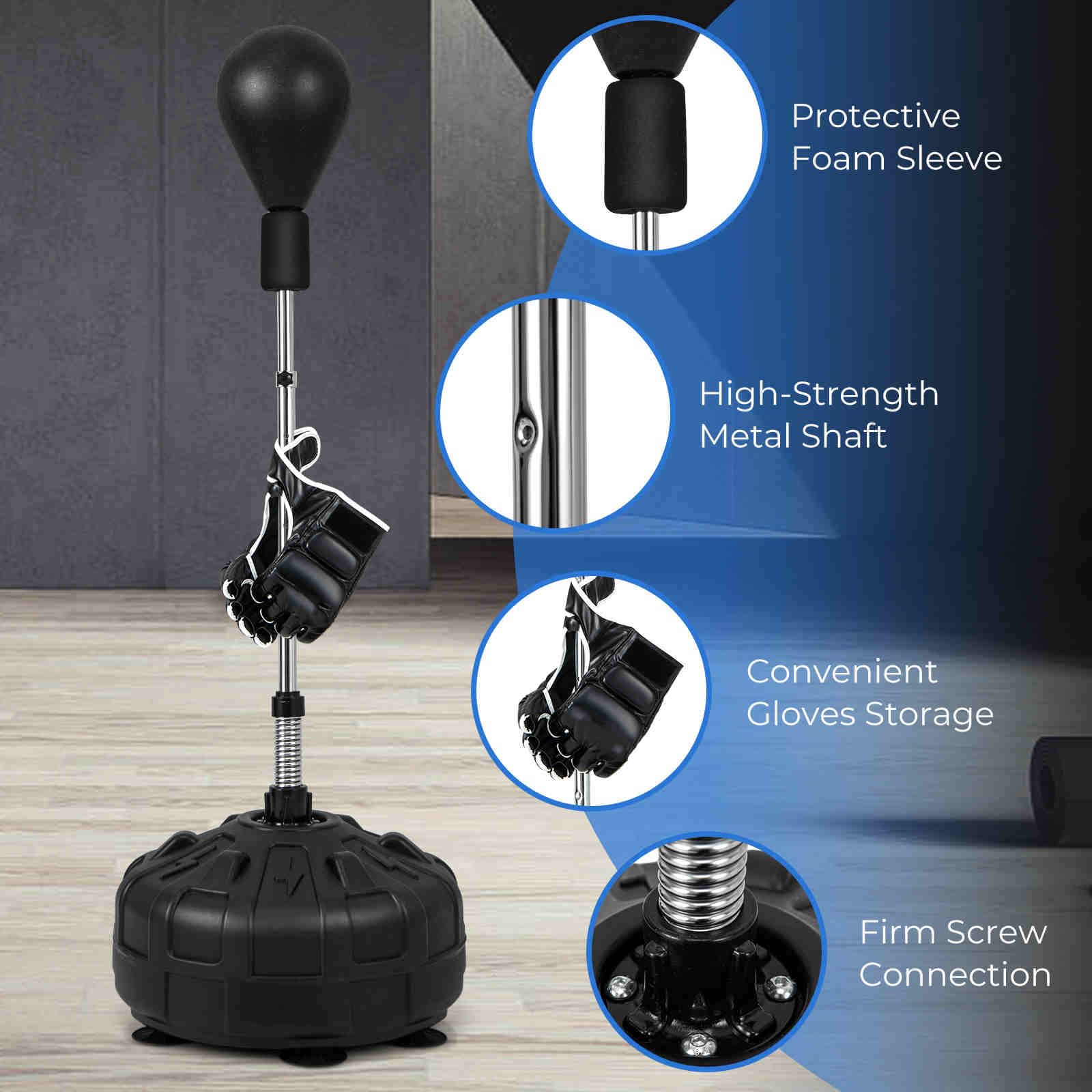 HOMASIS Punching Ball da Terra per Bambini e Adulti, Altezza Regolabile 137-156 cm, Sacco da Boxe con Palla Resistente, Guantoni e Base Riempibile con Ventose, Colpi Veloci, per Casa e Palestra, Nero