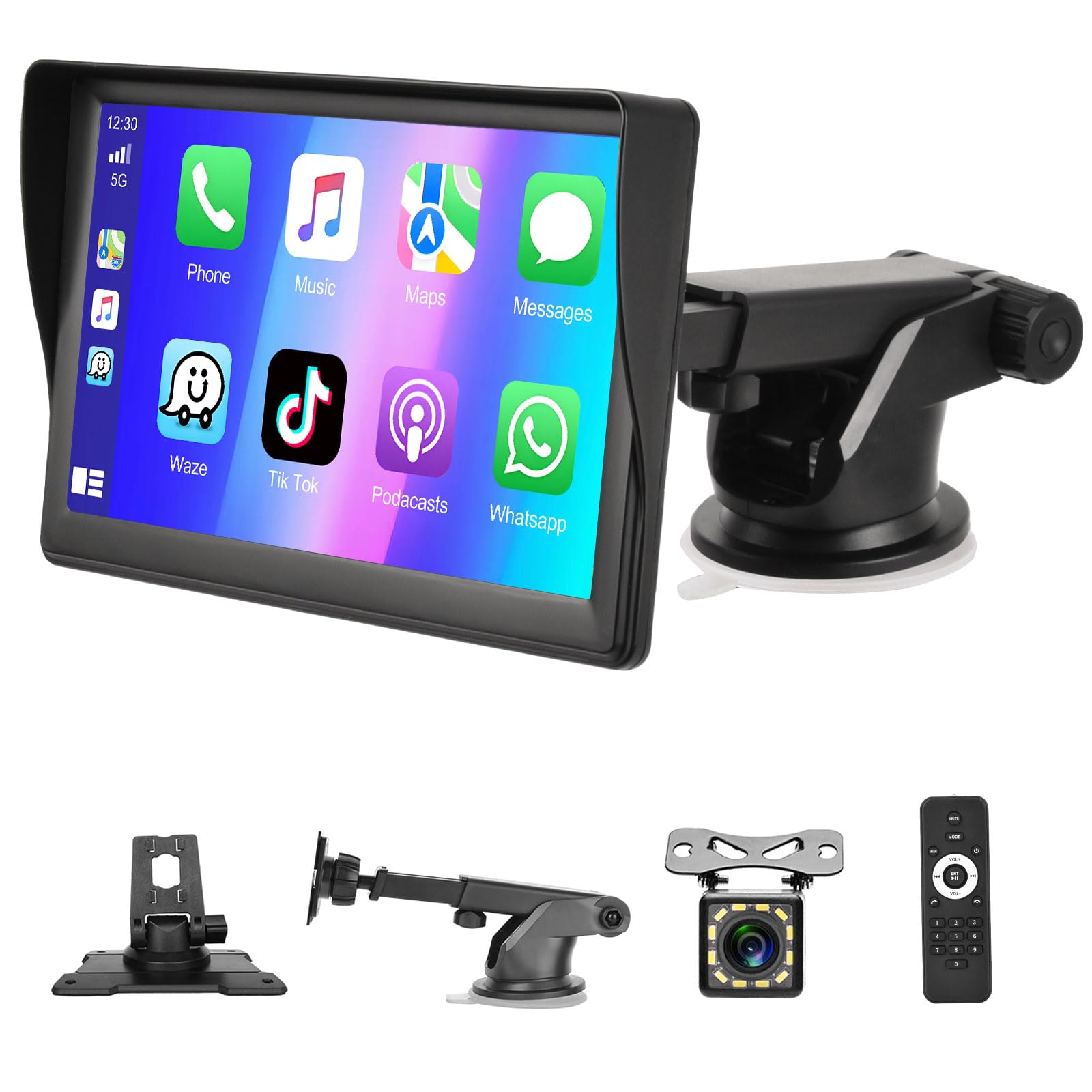 Autoradio Portatile Podofo 7 Pollici Con Apple CarPlay/Android Auto Wireless - Touch Screen, Vivavoce, Per Auto 12-26V