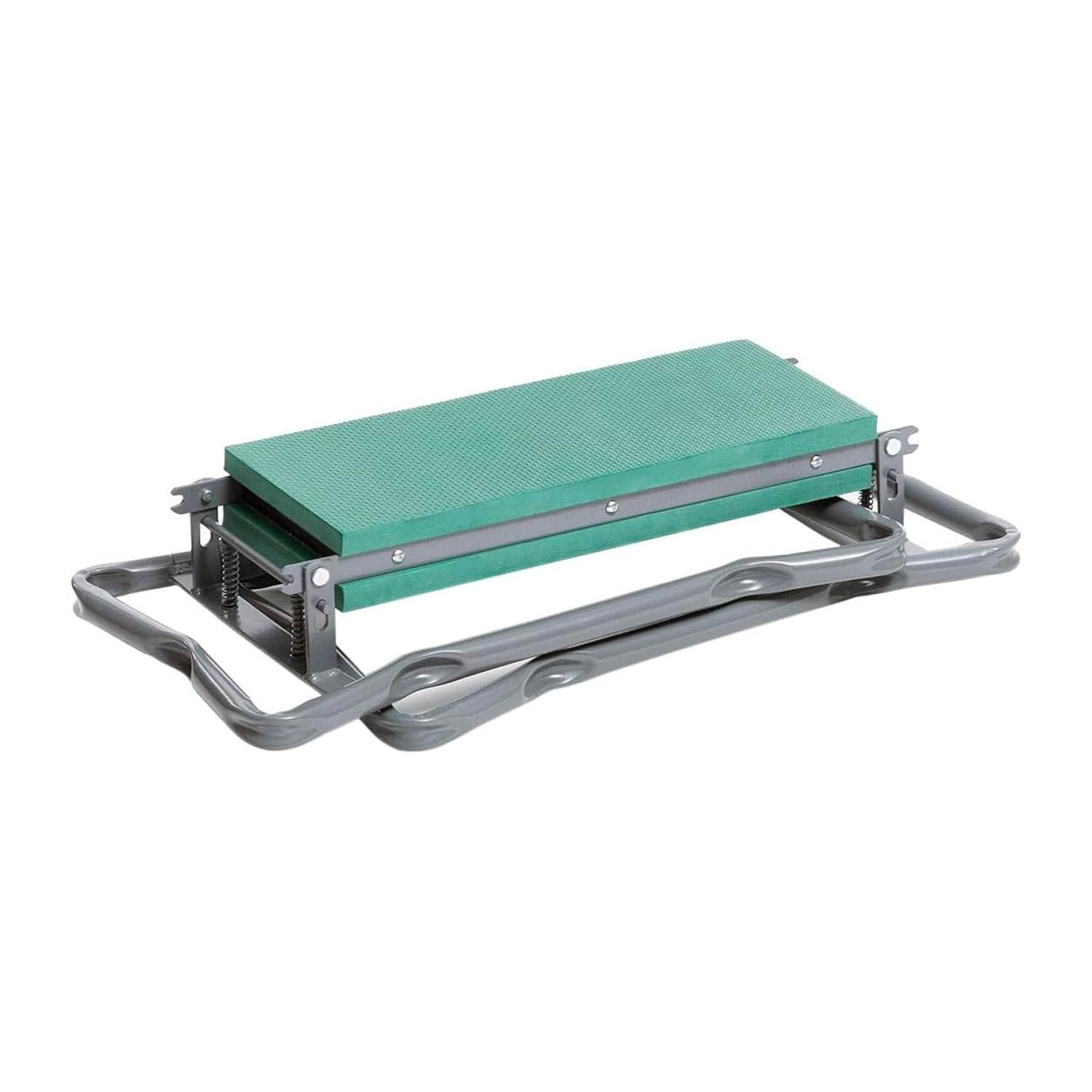 Avilia Klappbarer Gartenstuhl – Hocker mit Werkzeugtasche, 2 Positionen, zusammenklappbar, aus Eisen und Oxford-Gewebe, 60 x 49 x 27,5 cm, Grau und Grün