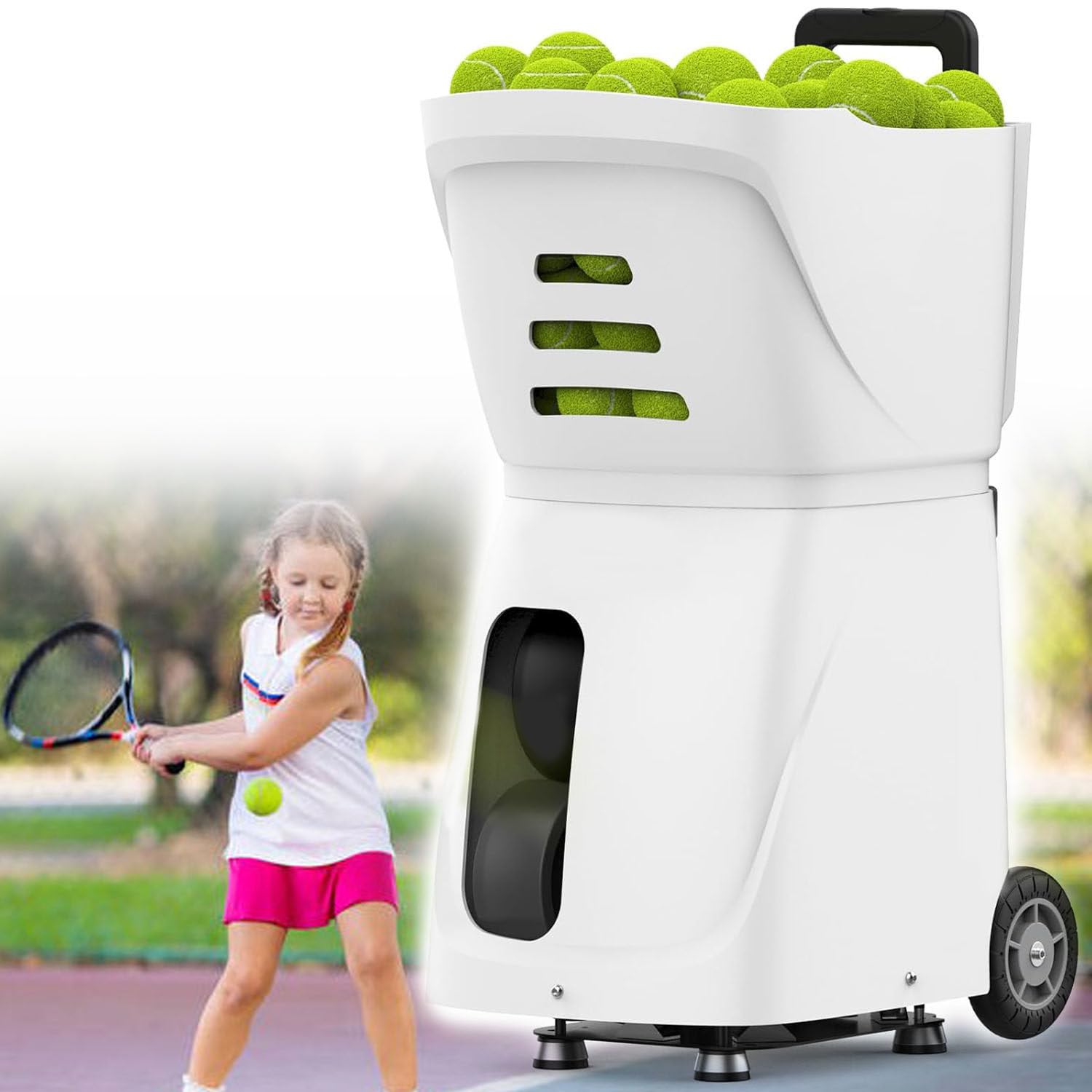 Máquina Automática Para Lanzar Pelotas De Tenis: Controlada Por Aplicación, Capacidad Para 100 Pelotas, Lanzador De Pelotas De Tenis Portátil, Lanzador De Pelotas Para Entrenamiento,White