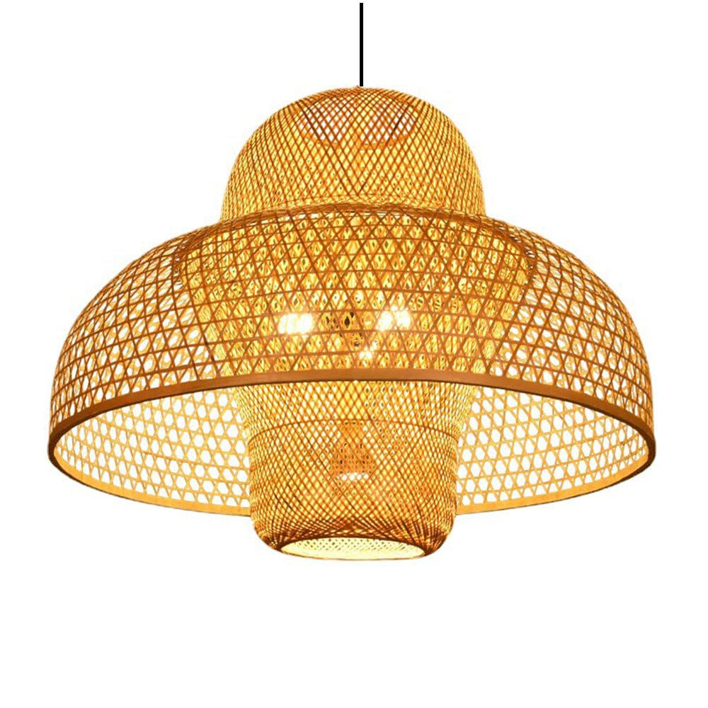 CHUNGYANG Kitchen Island Pendant Light Wabi-Sabi Style Handwoven Natural Bamboo Lampshade Hanging Lamp Bamboo Light Fixture for Dining Living Room Restaurant Entryway Retro Home Lighting Fixture