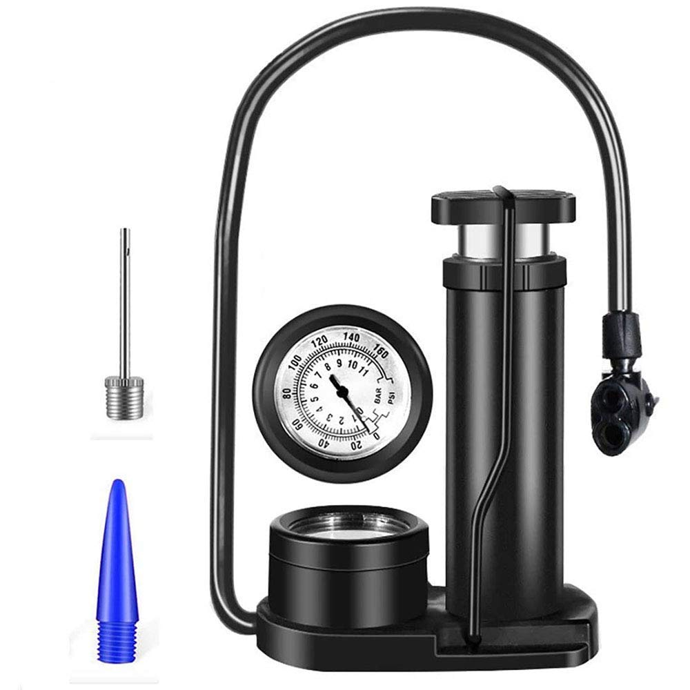 Mini-Fahrradpumpe, tragbarer Fahrradreifen-Inflator, Fuß-Inflator mit Manometer und Inflatorventil, kompatibel für Rennrad-Mountainbike-Bälle