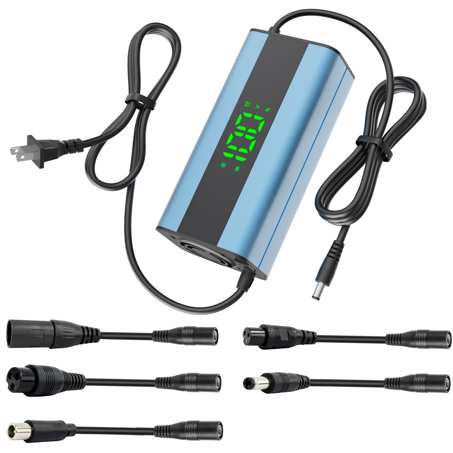 42V 2A Electric Scooter Charger 5 in 1 Plugs Universal,for 36V Electric Scooter Ebike Lithium Battery, Smart Display, Fast Charging, Overcharge