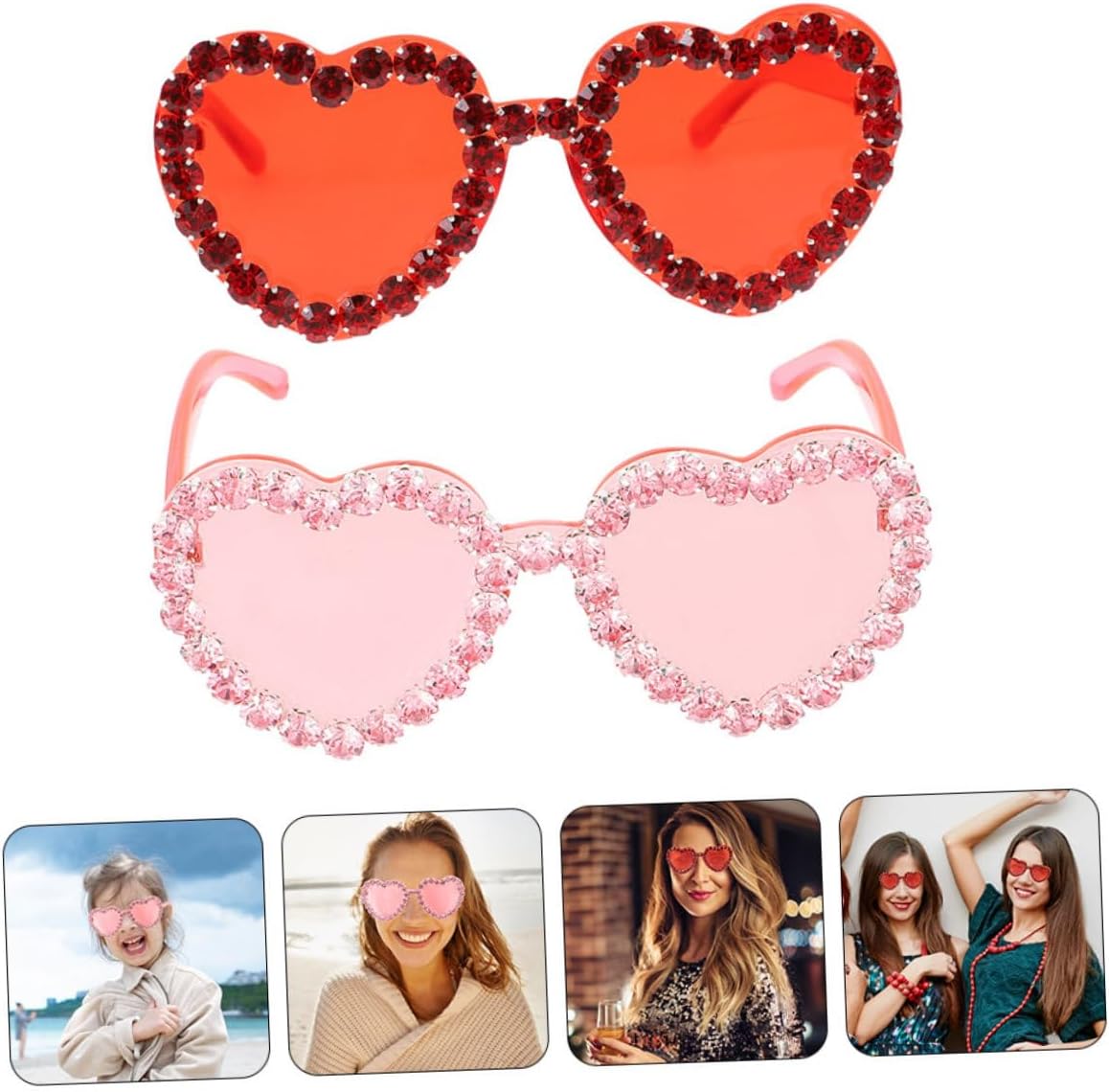 2pcs Pink Heart Sunglasses for Women Rimless Sun Glasses Stylish Eyewear for Beach Party Wedding Accessories