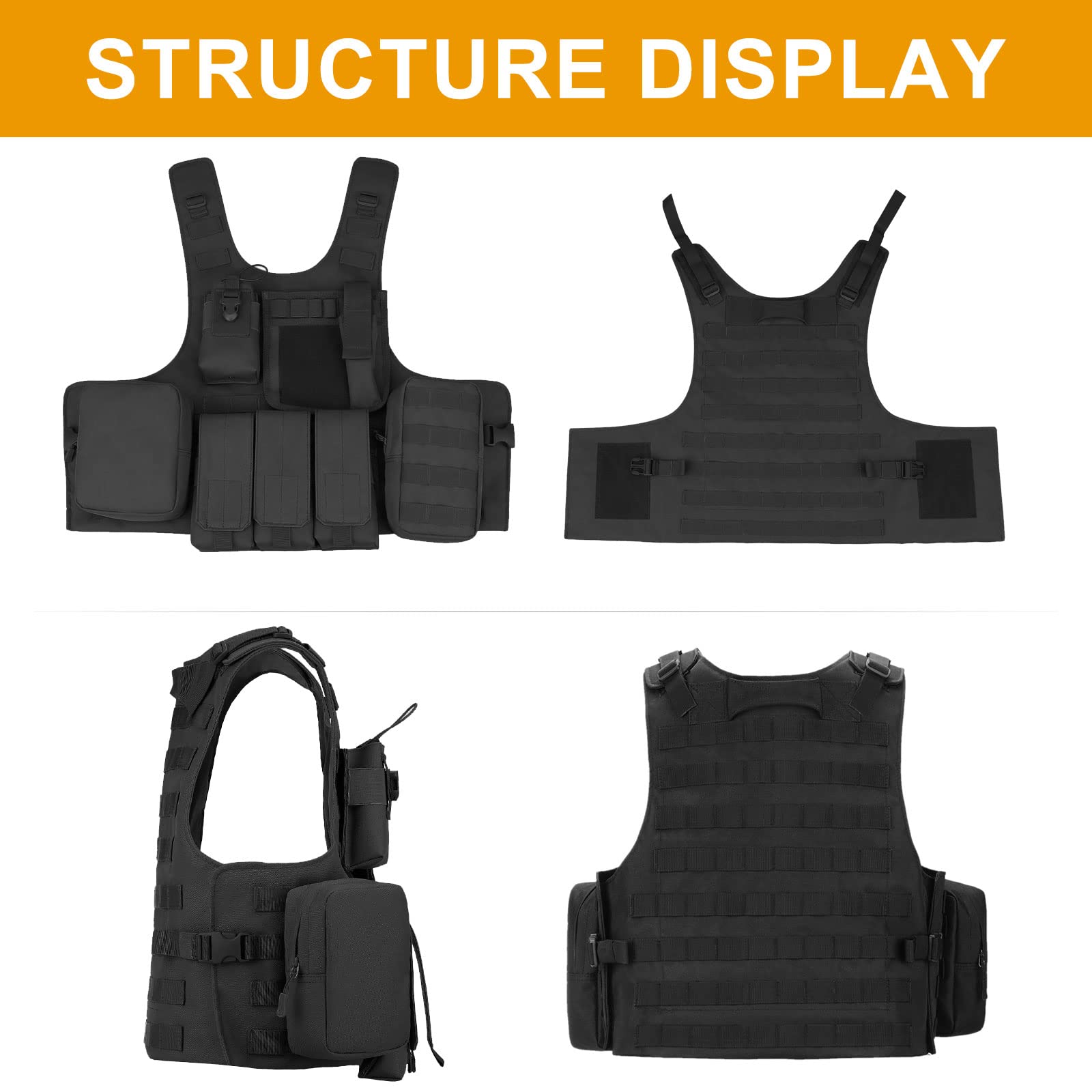 HUNTVP Gilet Tattico Militare Pettorina da Softair Giubbotto Molle Regolabile Gilet da Pesca Caccia Campeggio Escursione