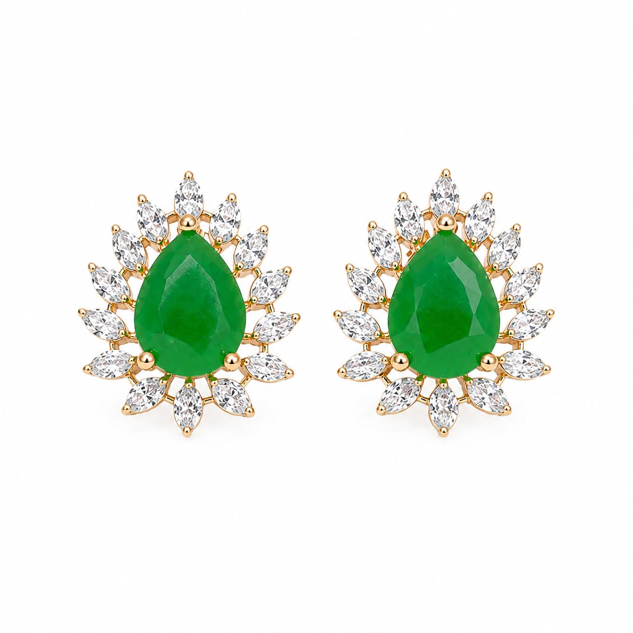 Sati Green Emerald American Diamond Pear Cut Stud Earrings for Women | Elegant Party, Wedding & Bridal Jewelry-picture-33