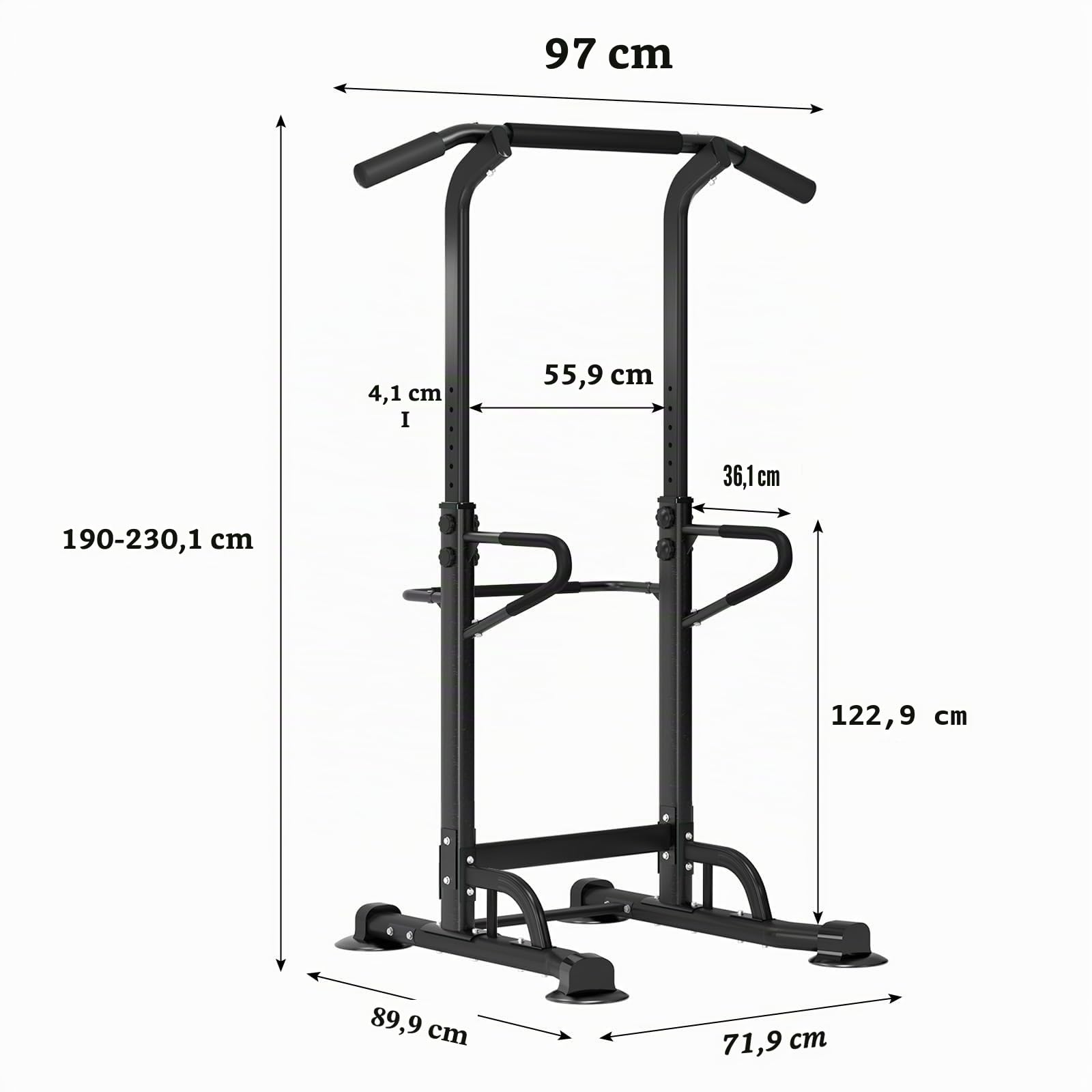 SogesPower Estación de musculación, Power Tower Dip Station Barra de dominadas para gimnasio en casa, Marco reforzado, con Altura ajustable