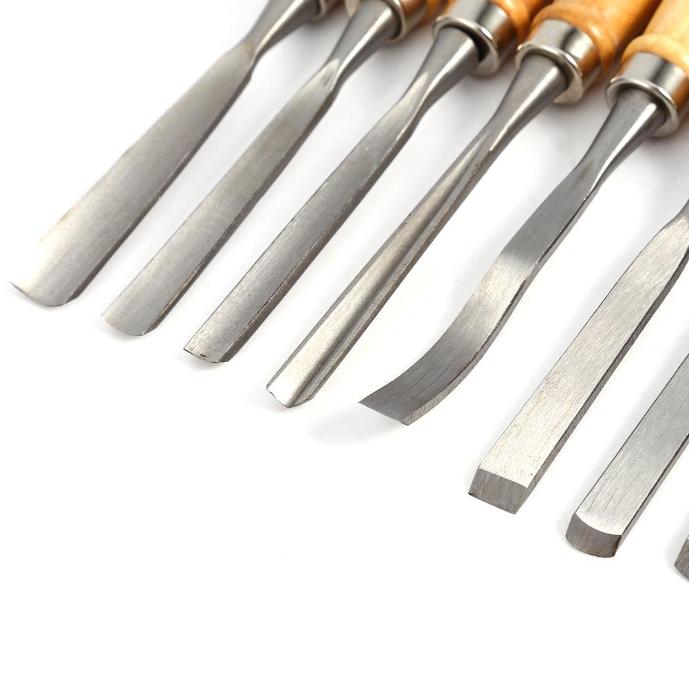 Stechbeitel Set für Holz, 12PCS Stemmeisen Holz Schnitzwerkzeug für Holz Holzmeiselset für Holzarbeiten mit Holzgriffen für Tischler Schnitzer Künstler