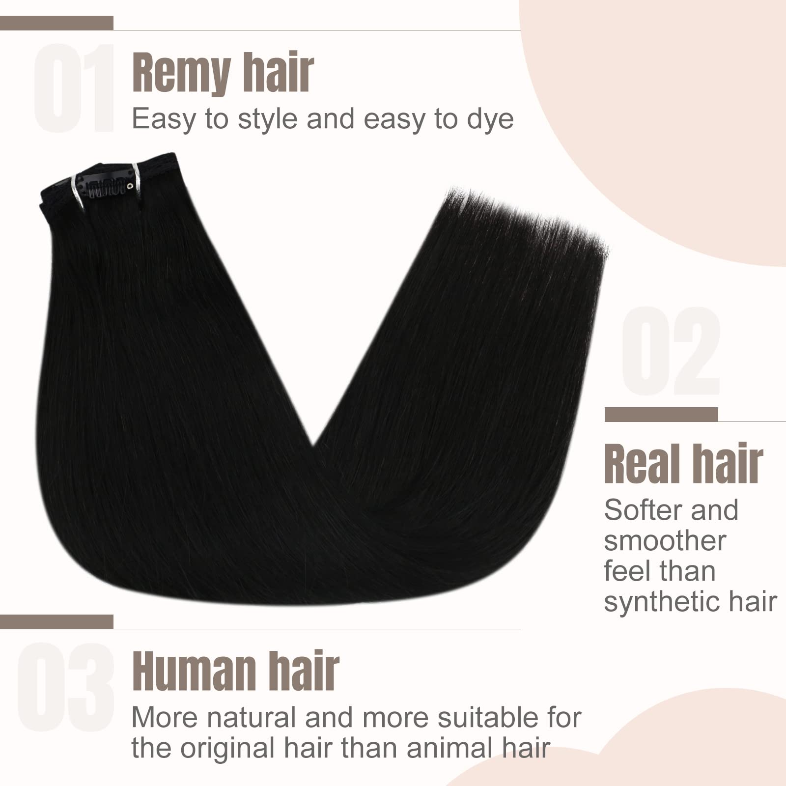Fshine Extension Capelli Clip Jet Nero Clip Capelli Umani Lisci 55CM 120g 7pcs Clip In Hair Extension Real Hair Full Head Extension Capelli Veri Clip Double Weft Extension Lisce Clip #1