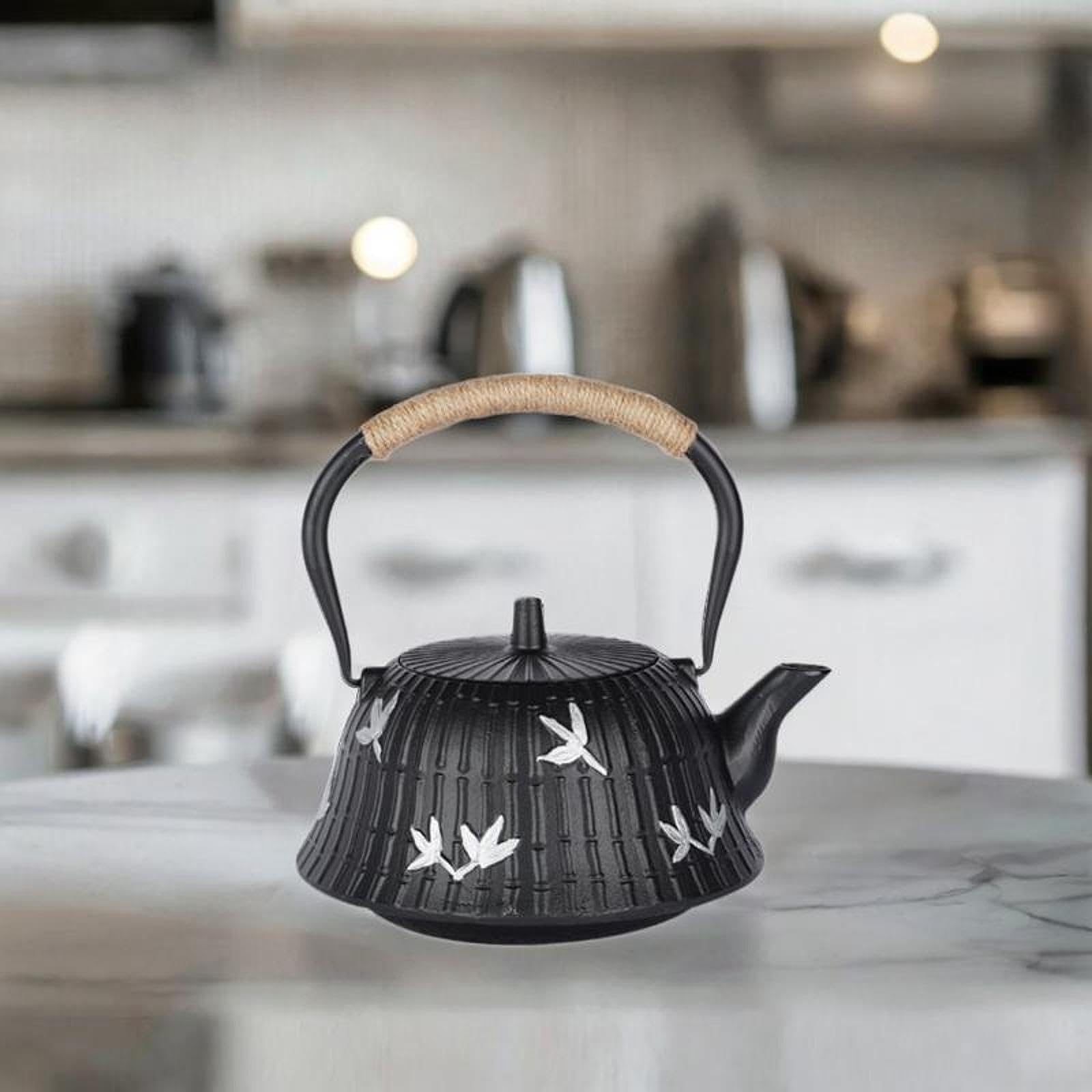 Tetera Tetera de Hierro Fundido Tetera Tradicional para Té Tetera Reforzada con Esmalte Uso Resistente Material de Adecuada para Hotele, Líneas Verticales, Individual