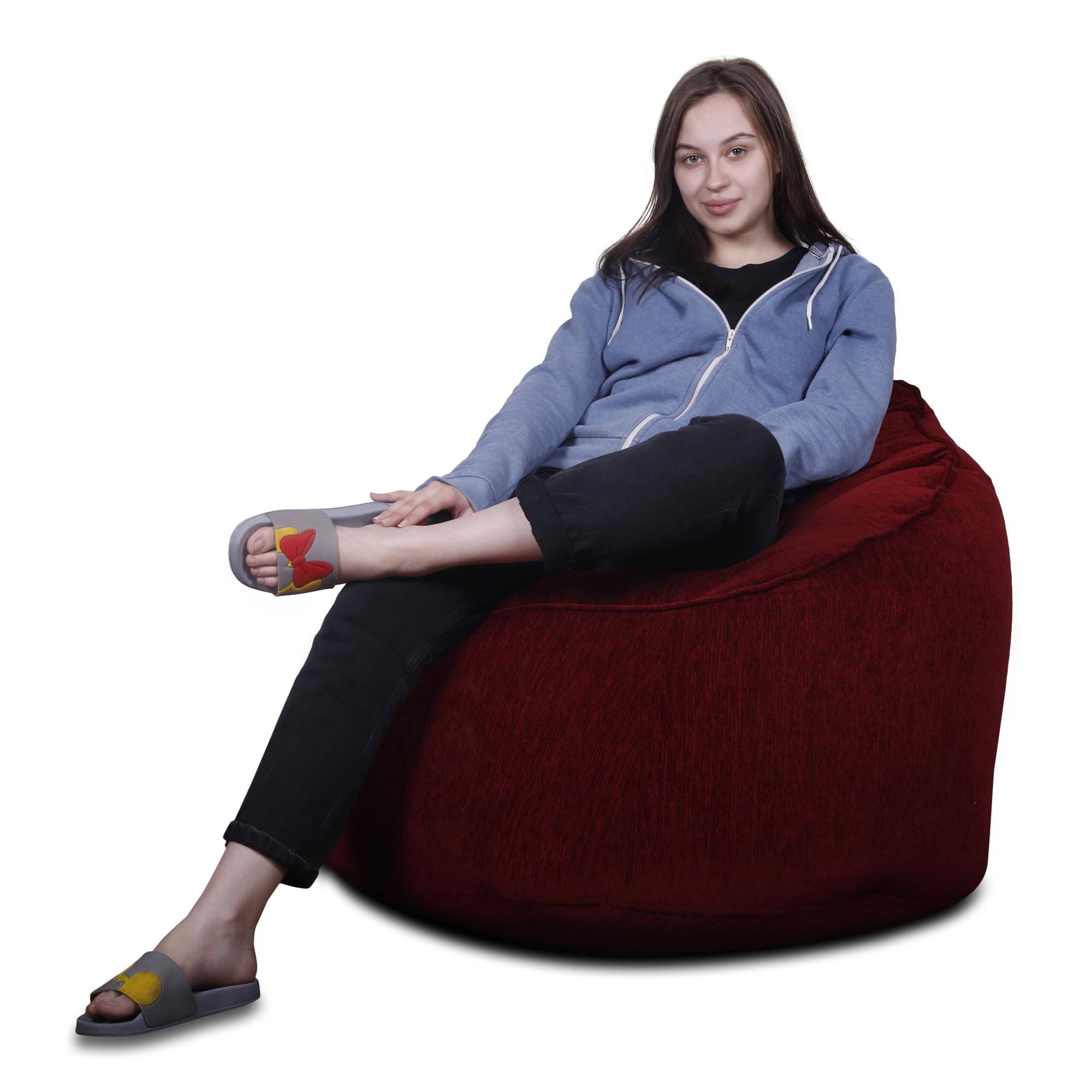 Style Homez Haut Collection Mooda, Rocker Lounge Bean Bag XXXL Size Maroon Color, Premium Velvet Fabric Cover Only 3