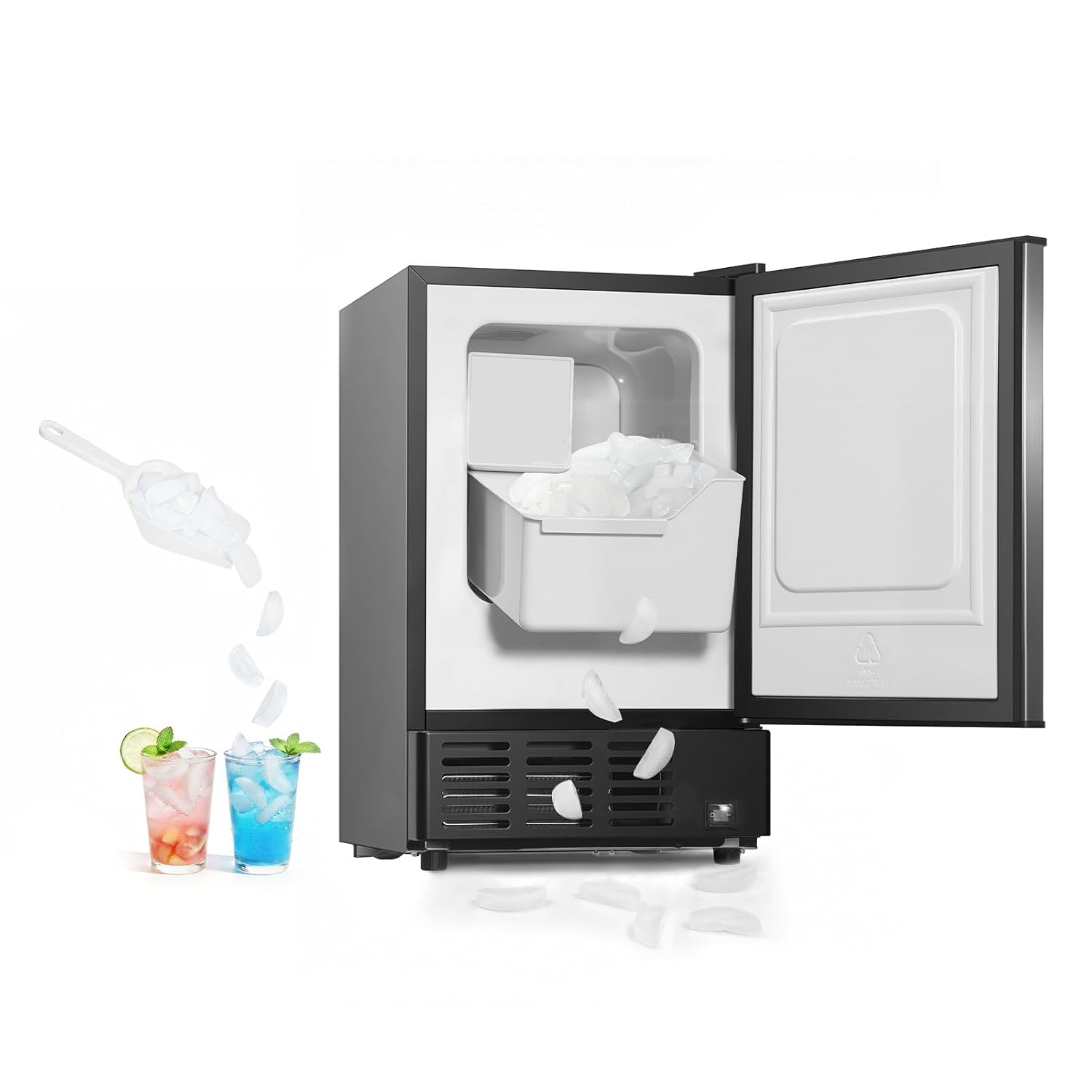 VEVOR 15" Under Counter Ice Maker: 15lbs/Day Crescent Ice, 11lbs Storage, No Drain, Reversible Door - Built-in/Freestanding