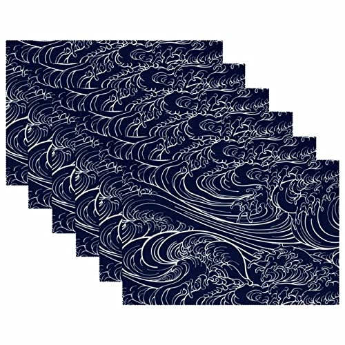 Set de table vagues japonaises 30x45 cm de table à manger antidérapant x6