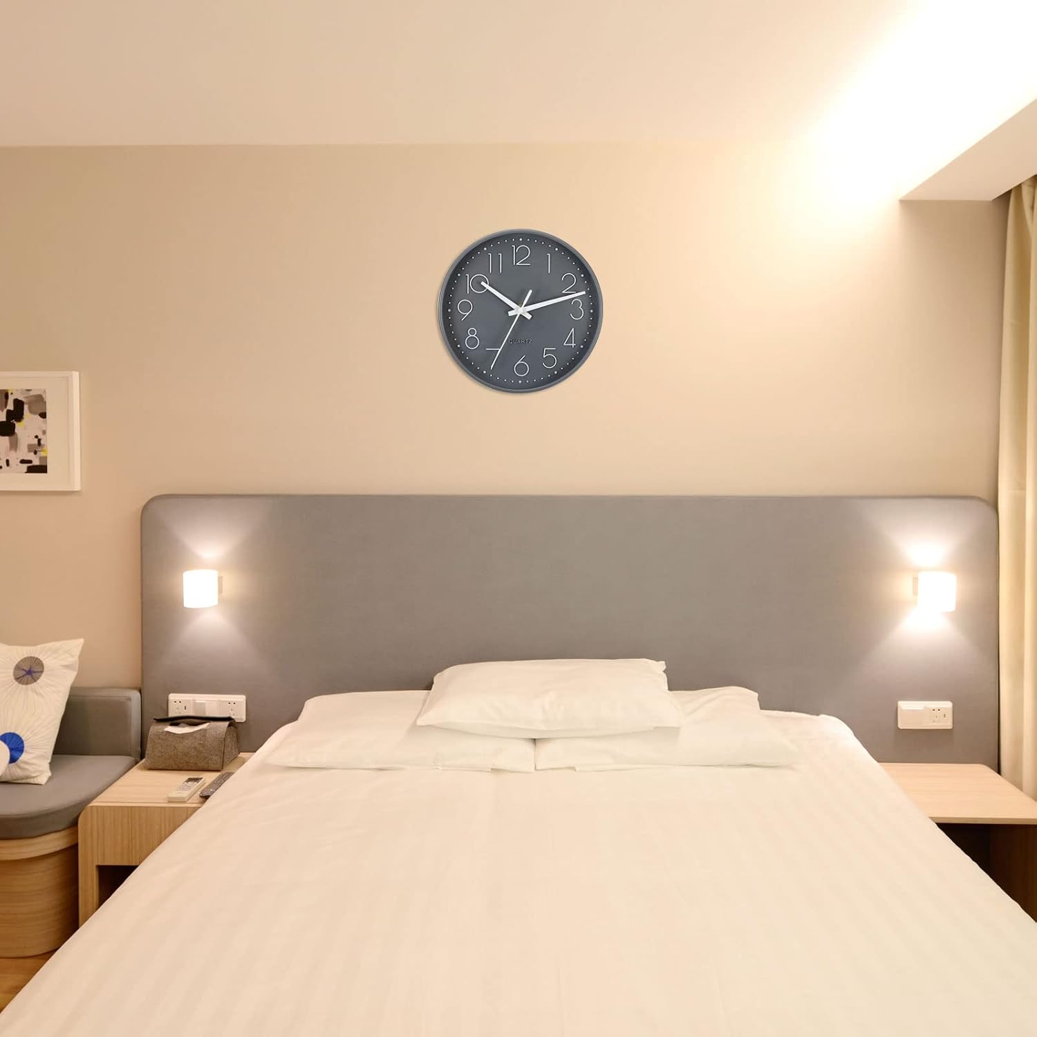 PATIKIL 8 Inch Round Wall Clock, 2 Pack Battery Operated Silent Non-Ticking Wall Clocks for Office Bedroom Kitchen, Gray