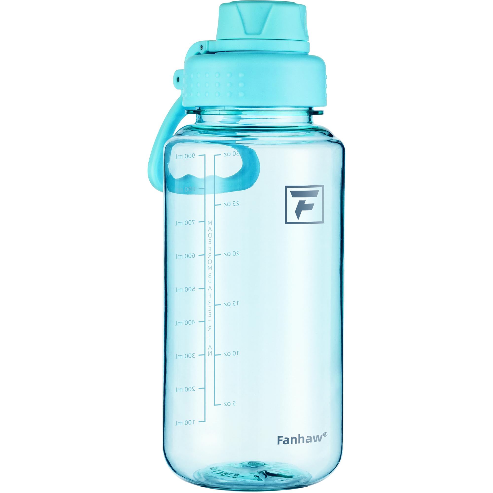 Fanhaw Transparente Wasserflasche mit Schnellfluss-Deckel, BPA-freies Tritan, breite Öffnung, auslaufsicher, wiederverwendbare Flasche für Fitnessstudio, Schule, Büro, Reisen, Babyblau