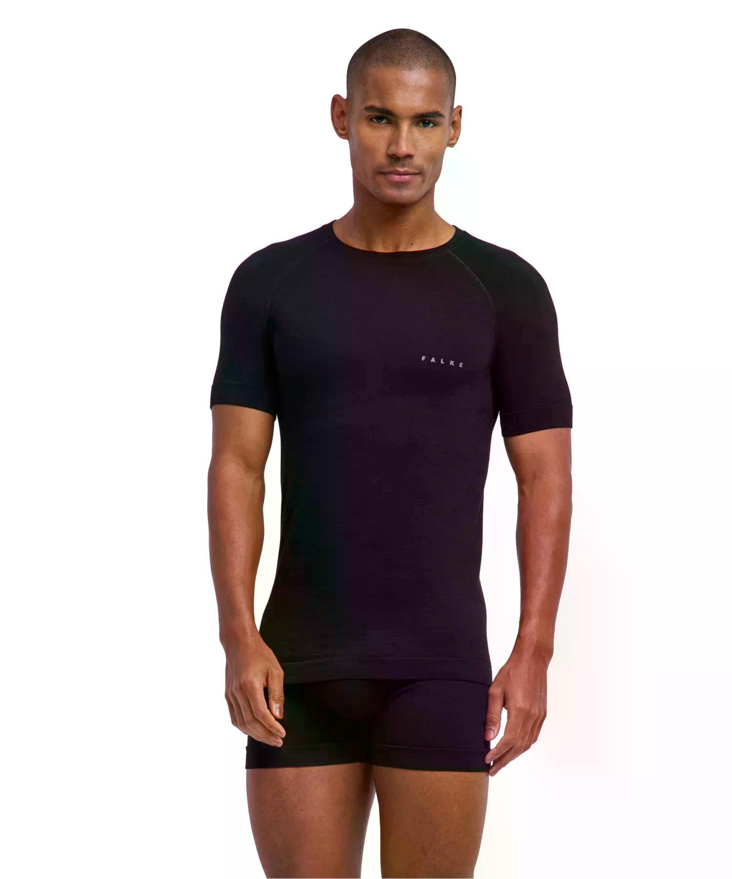 FALKE Mężczyźni Warstwa podstawowa (góra) Wool-Tech Light M S/s Ts wełna materiał funkcjonalny regulujące klimat 1 Sztuka, Czarny Black 3000, S