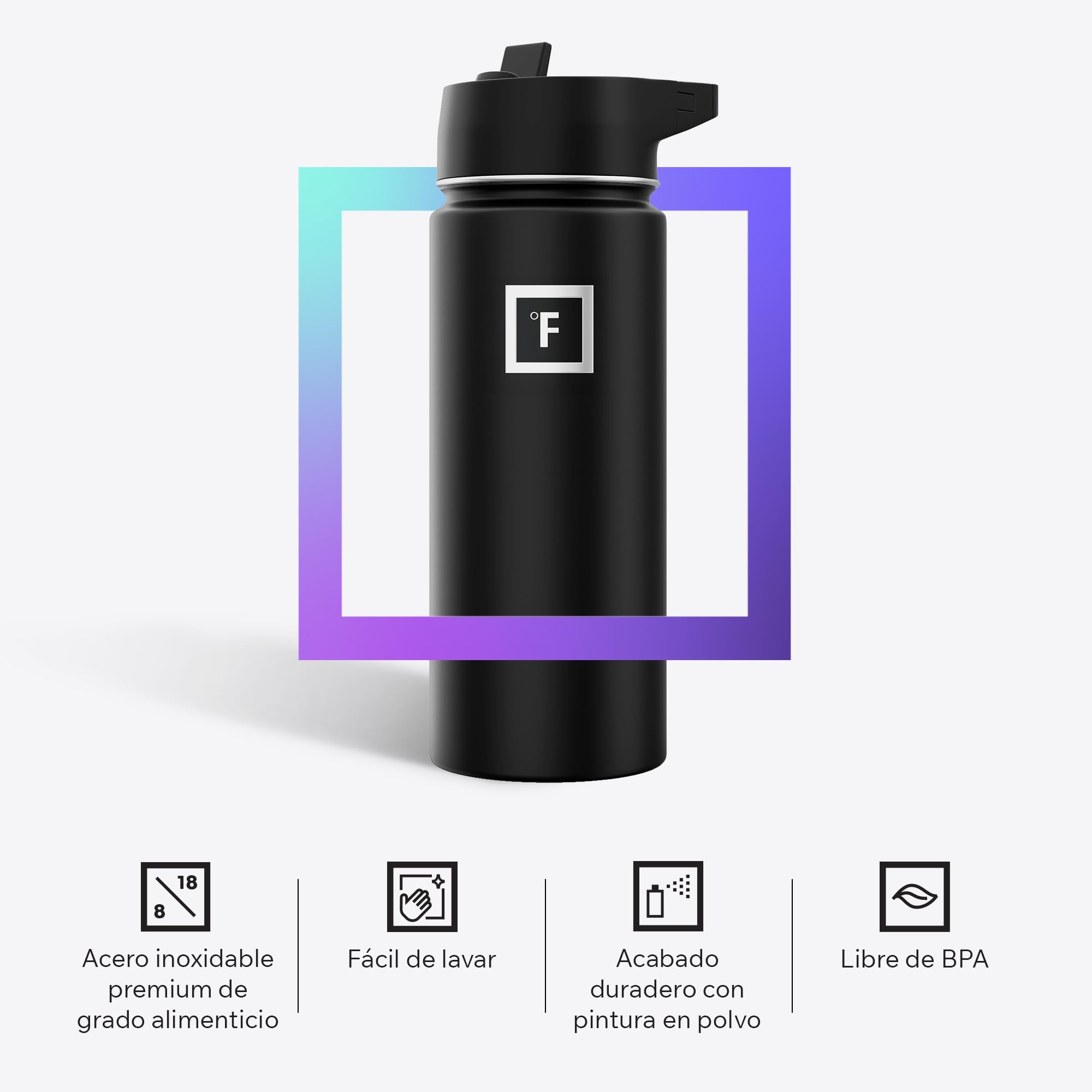 IRON °FLASK Botella Agua Acero Inoxidable con Pajita - 650/950/1200/1800 ml - Aislada Doble Pared Cantimplora sin BPA - Botella Termica Agua Fría - Garrafa Termo Gym Gimnasio Senderismo Niños