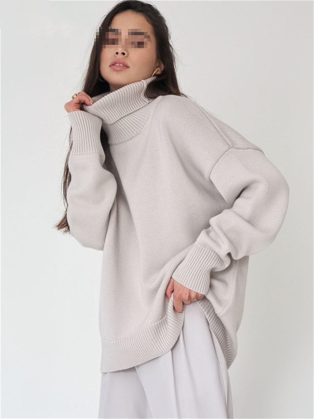 Vogrtcc Maglioni da Donna A Collo Alto in Maglia, Pullover, Maglie A Maniche Lunghe, Maglioni Larghi