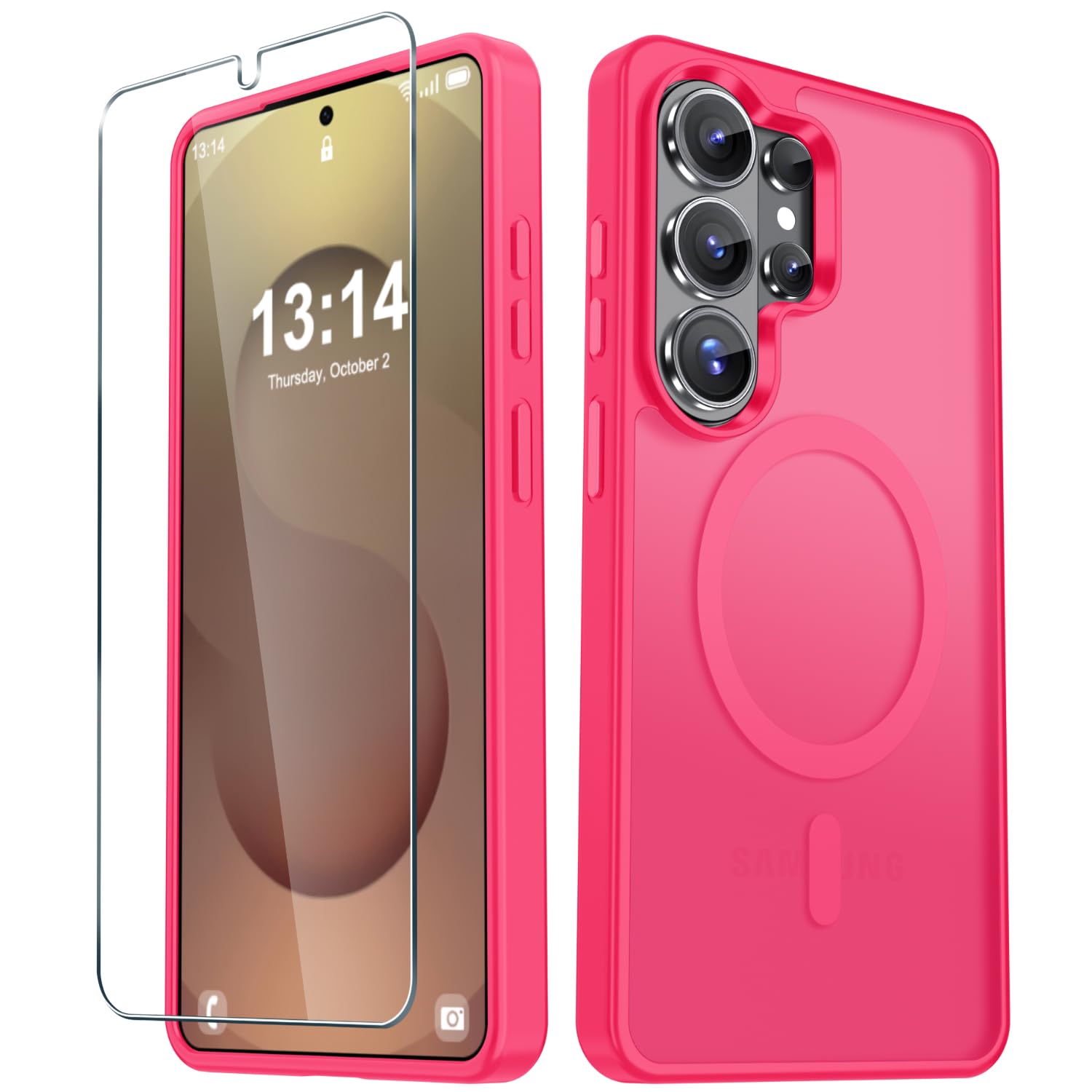 for Samsung Galaxy S26 Ultra Case, Matte Magnetic Phone Cover, Hot Pink | Fit for MagSafe, Screen Protector included, Shockproof Military Grade Protection, Translucent Frosted Back