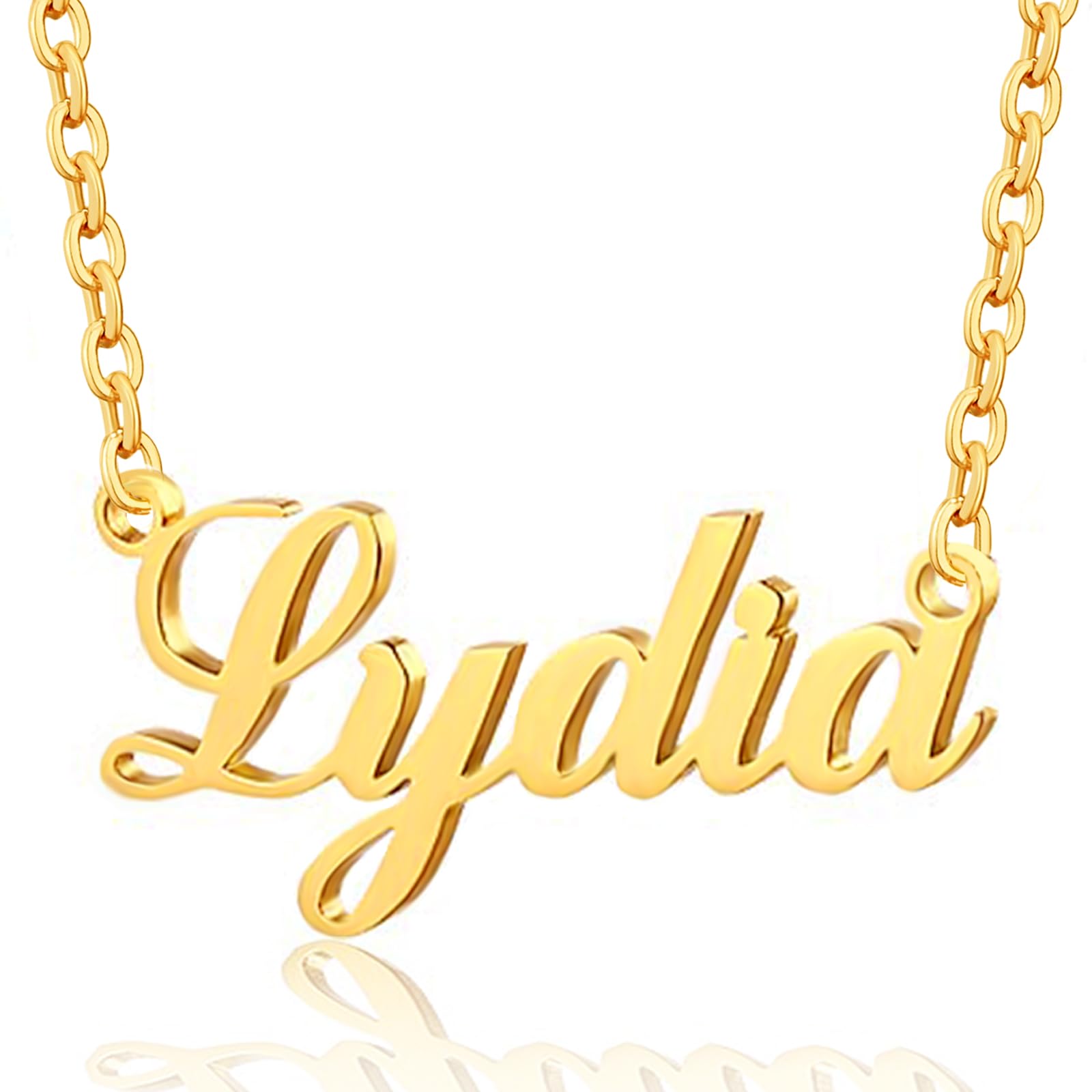 YESTIMECustom Name Necklace Personalized - 18K Gold Plated Customized Name Plate Necklaces Gifts for Women Girls