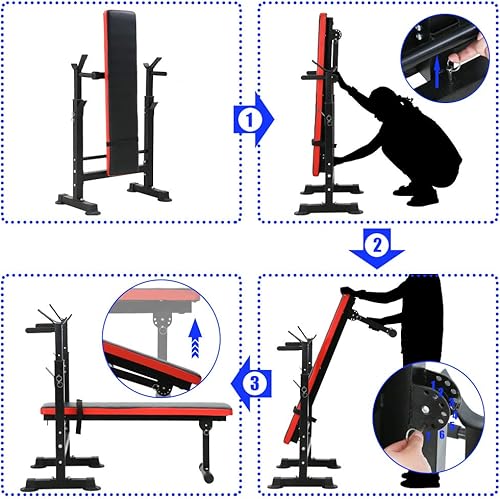 Miniatura 6 de Banco de pesas ajustable, banco de entrenamiento para ejercicio de cuerpo completo, banco de pesas olímpico, soporte plegable para barra