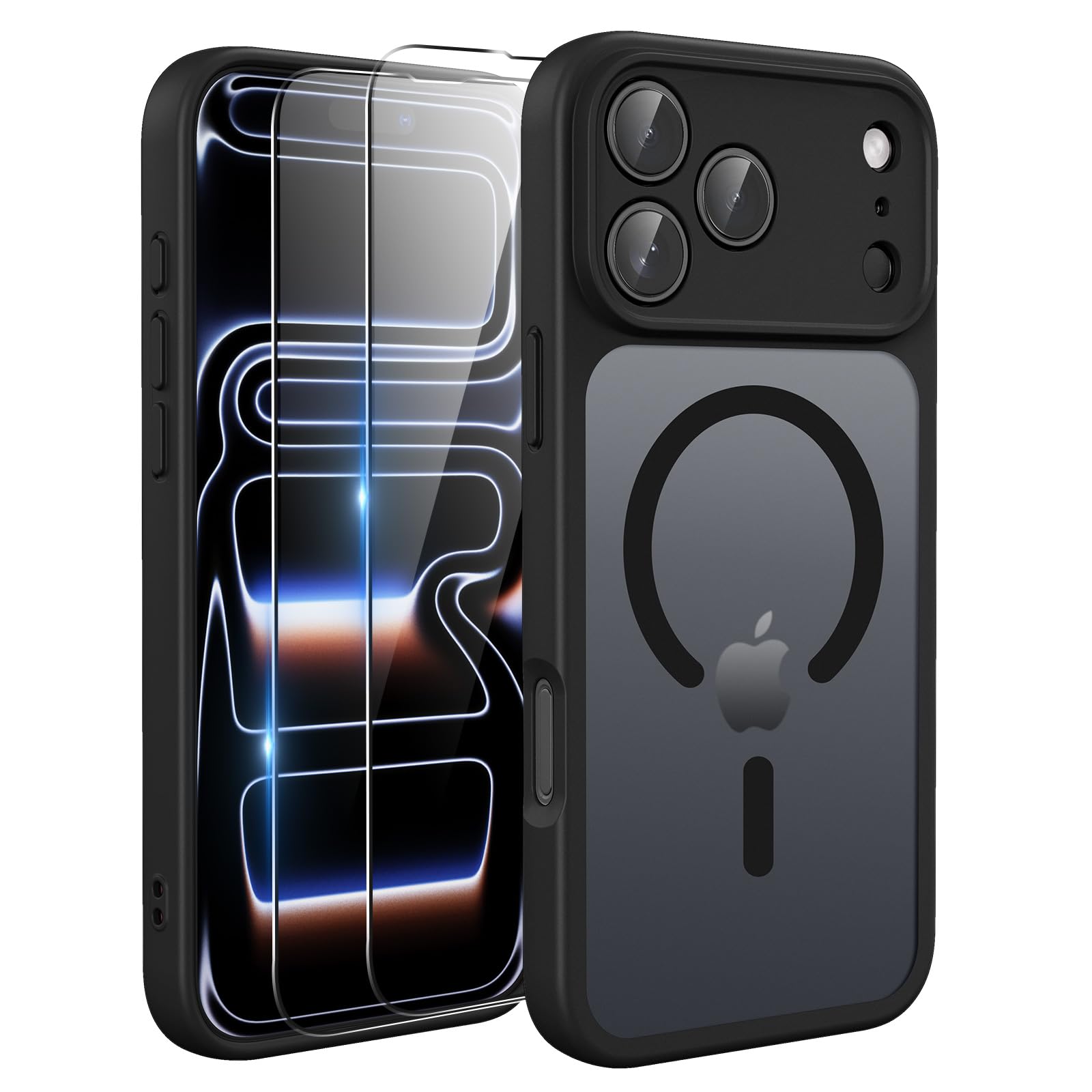 TQIAHF Cover Custodia Magnetica per iPhone 18 Pro, Nero | 2 Pellicola Vetro Temperato Protezione Schermo Compatibile con Magsafe Militare Antiurto Sottile Opaca Telefono Case