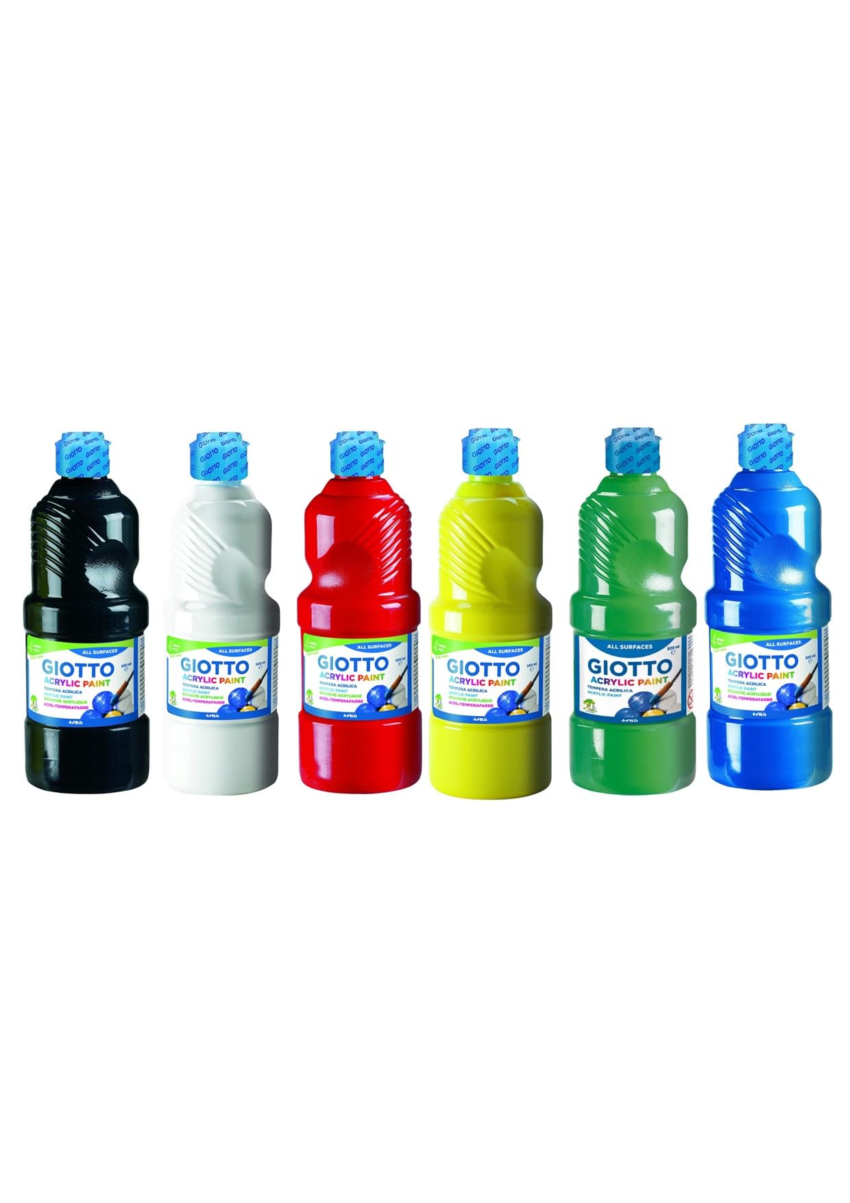 Generico Schoolpack Lot de 6 flacons de peinture acrylique 500 ml Couleurs assorties