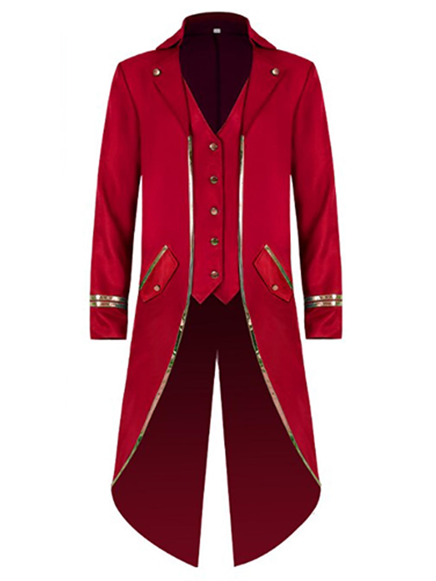 Runhomal Veste Smoking Homme Femme Manteau Queue de Pie Déguisement Prince Roi Costume de Directeur du Cirque Dompter Fête à Thème Carnaval Halloween B Rouge XXL