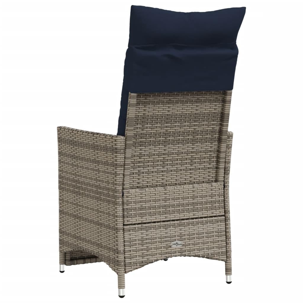 Lot de 2 fauteuils de Jardin extérieur inclinables en rotin synthétique Gris 56 x 59 x 92 cm Dossier et Repose-Pieds réglables Coussin Bleu Marine Amovible pour terrasse Balcon Bain de Soleil