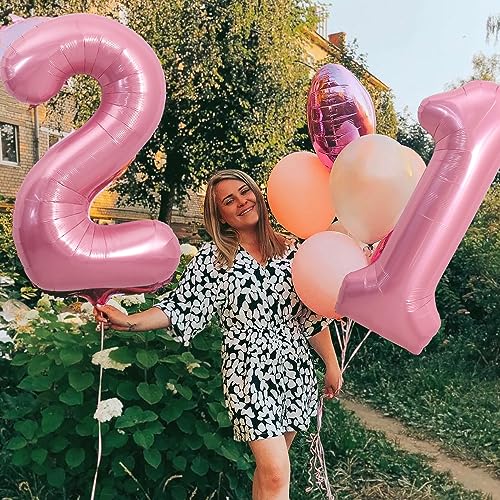 Image of TONIFUL 40 Inch Light Pink Large Numbers Balloons Number 21 Helium Balloons Pink Foil Mylar Big Digital 21 Pastel Balloons for 21th Birthday Party 21th Anniversary Supplies Decorations