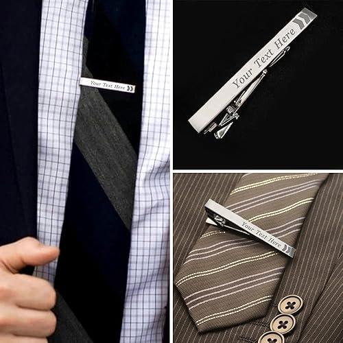 Vista 3 de Pinzas de corbata personalizadas para hombre, grabado, exquisito acero inoxidable, regalo personalizado para el mejor hombre, Usher, papá, novio