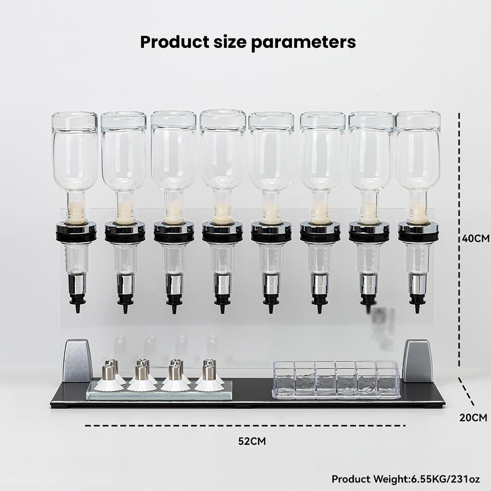 Stacja dozująca perfumy z regulowanymi głowicami pompy i kubkami testowymi, mocne uszczelnienie alkoholu, czerwonego wina i piwa
