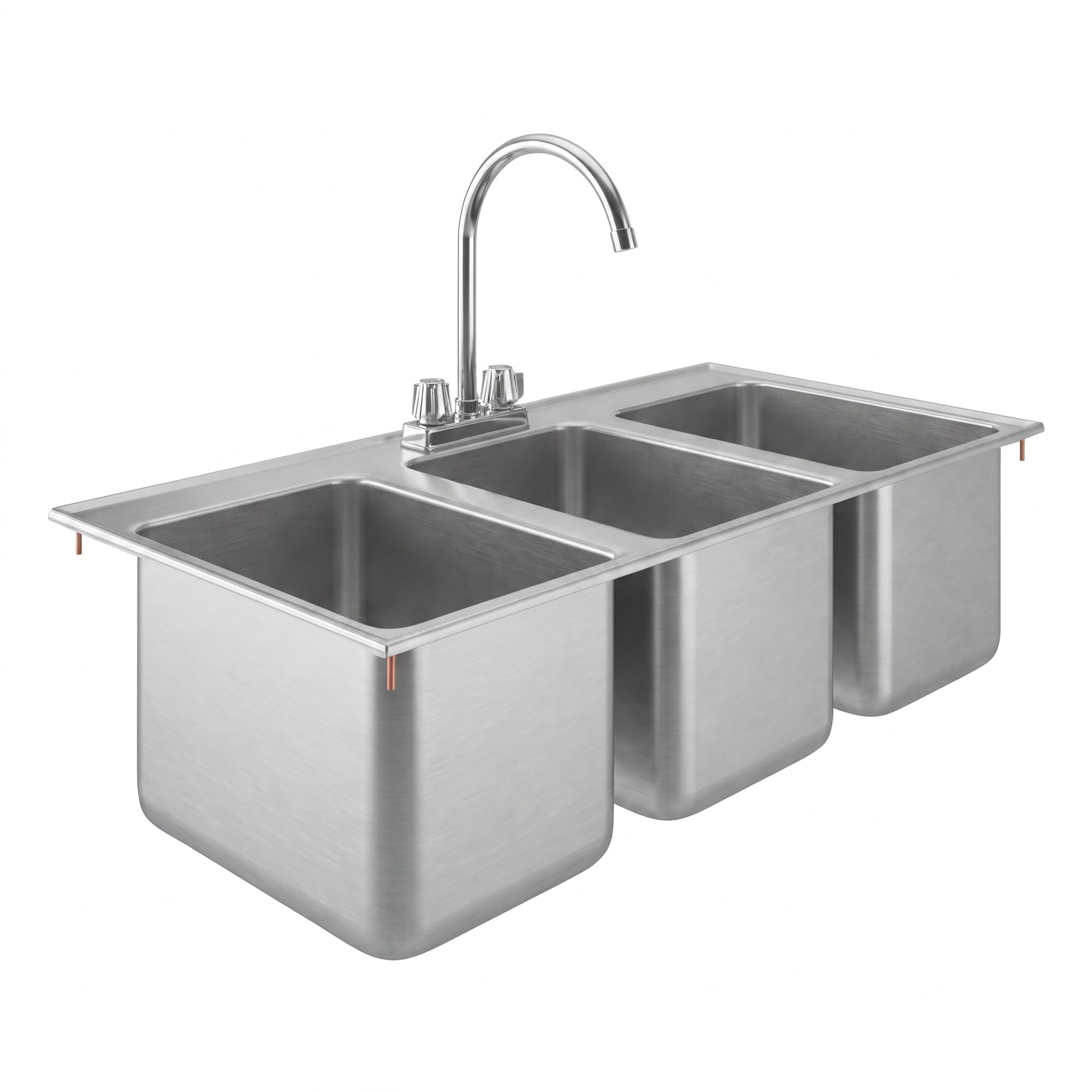 AmGood 3 Compartment Drop-In Sink - 36 x 18 in. Overall, 10 x 14 x 10 in. Bowls - NSF 18-Gauge 304 Stainless Steel Self-Rimming Three Compartment 3 Bay Sink | Bar &amp; Food Truck (Faucet Included)