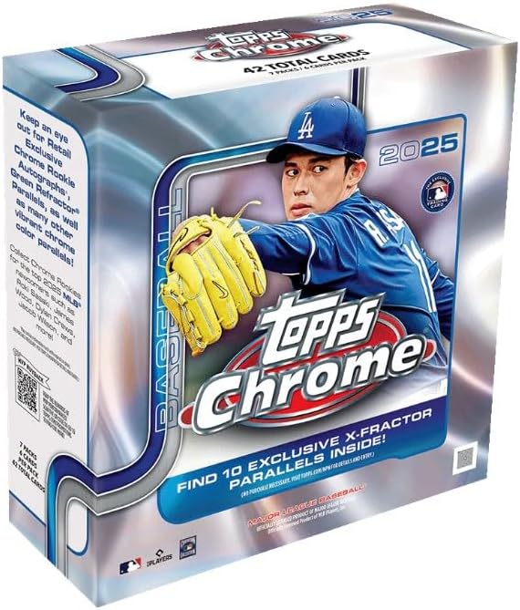 NEW 2025 CHROME Baseball Trading Card MEGA Box with 42 Cards, 10 Exclusive X-fractors Per Box, Bonus Custom Judge Card Sized Print