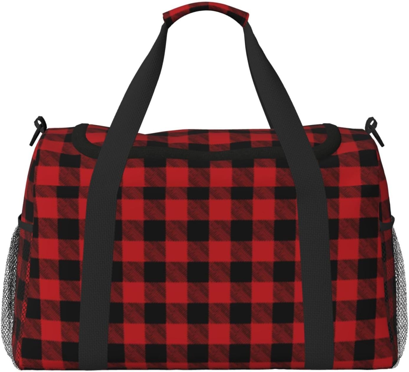 Buffalo Plaid Red Travel Duffel Bag Large Foldable Waterproof Overnight Bag For Beach Swim Bags Pool Sports Gym