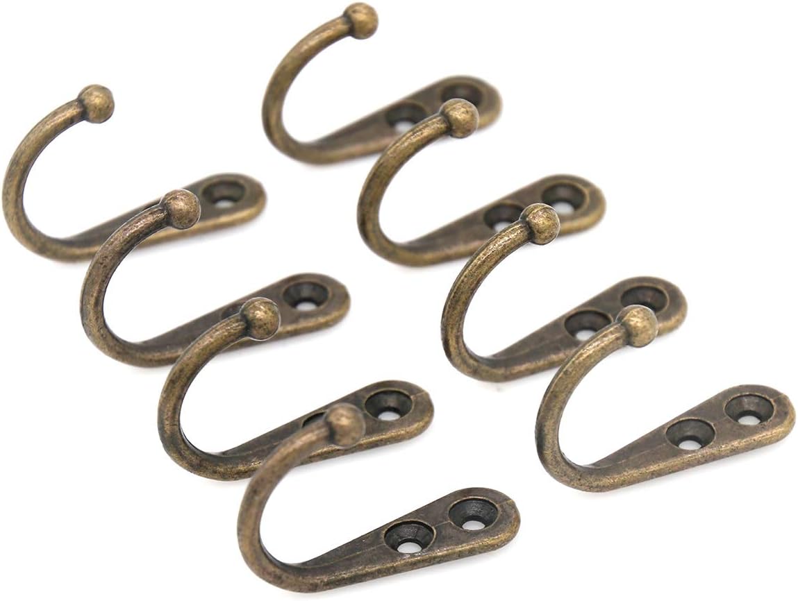 LXZ 8 PCs Antique Brass Wall Mounted Single Prong Hooks - Wall Hook - Hat Hangers Robe Hooks for Scarf, Bag, Towel, etc.