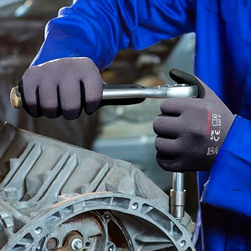 Miniatura 7 de Gasoline Guantes de trabajo de seguridad extra microespuma con revestimiento de nitrilo, 12 pares, nailon y elastano de punto sin costuras, puntos