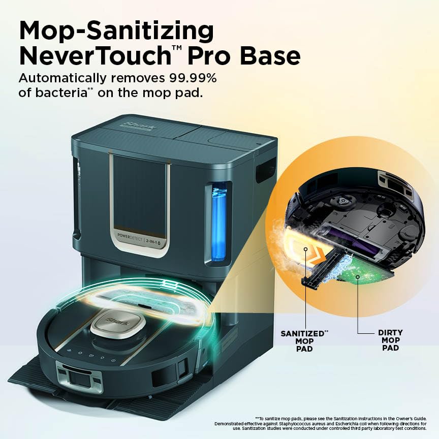 Image of Shark Robot Vacuum & Mop Combo, PowerDetect ThermaCharged NeverTouch Pro, Self-Emptying, Self-Refill with Heated Mop Cleaning, 60-Day Capacity,30-Day Tank, 6 Power Detect Technologies, Black, RV2920XE