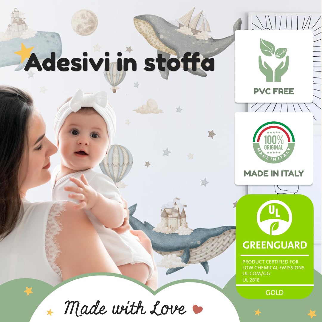 kina - Adesivo Murale Bambini Decorazione Parete Cameretta R00158 - Eco-Tessuto, Ecologico Anallergico, Riposizionabile, Effetto Carezza, Asilo Nido - Grafica Piccolo Principe e Misura 100x30 cm