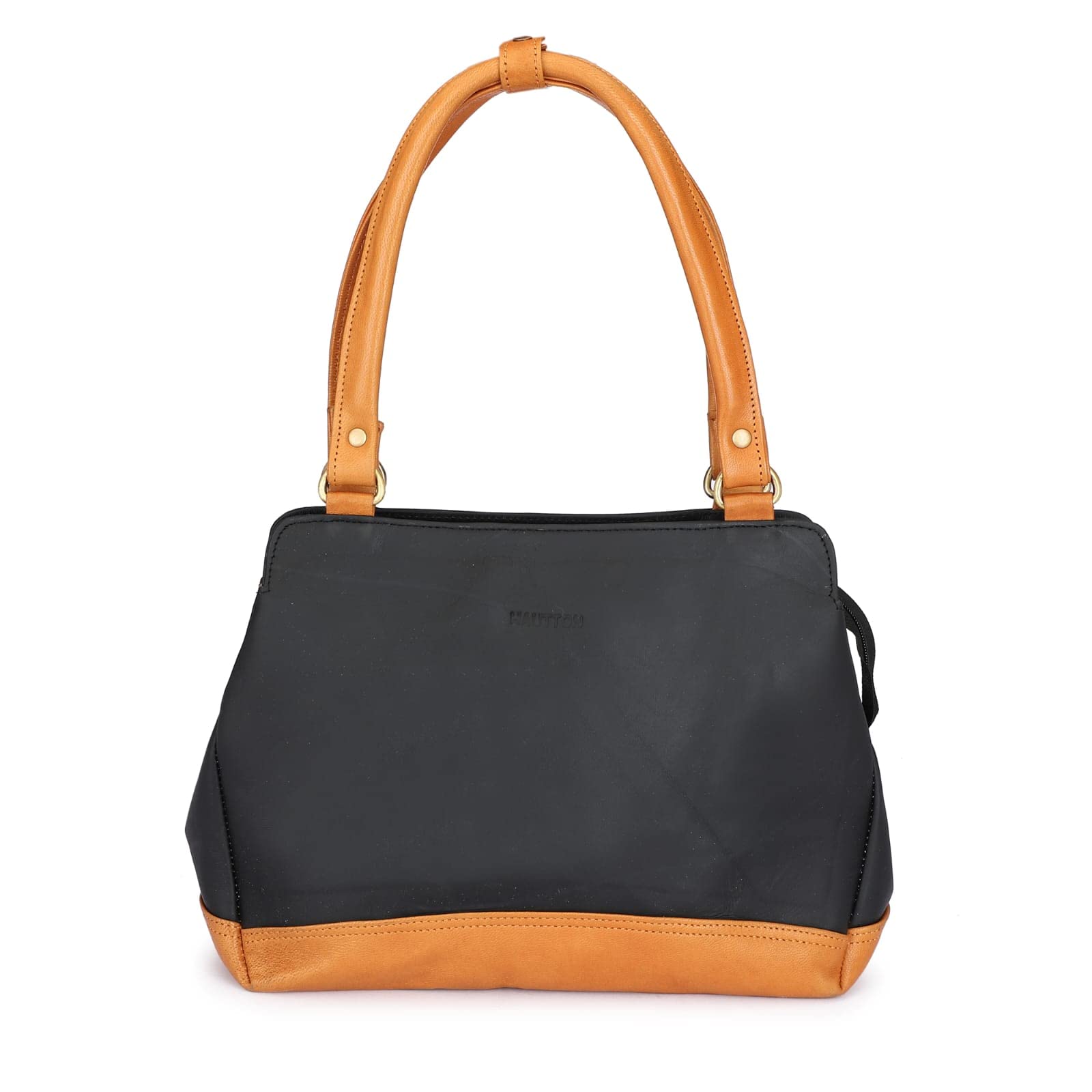 HAUTTON Womens Genuine Leather Classic Handbag With Double Shoulder Strap | Shoulder Bags for Daily Office Use for Girls | Tan - Black (B09T3J3STL) Amazon Price History, Amazon Price Tracker