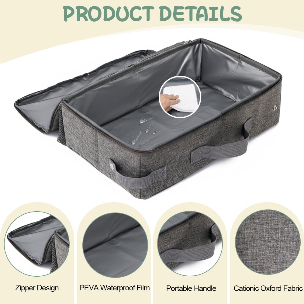 Lettiera da Viaggio per Gatti 40 X 30 X 15 CM,Lettiera Portatile Gatto con Pala, Zip e Coperchio,Toilette per Gatti Pieghevole,Cat Litter Box per Campeggio, Casa, Gite - Grigio chiaro