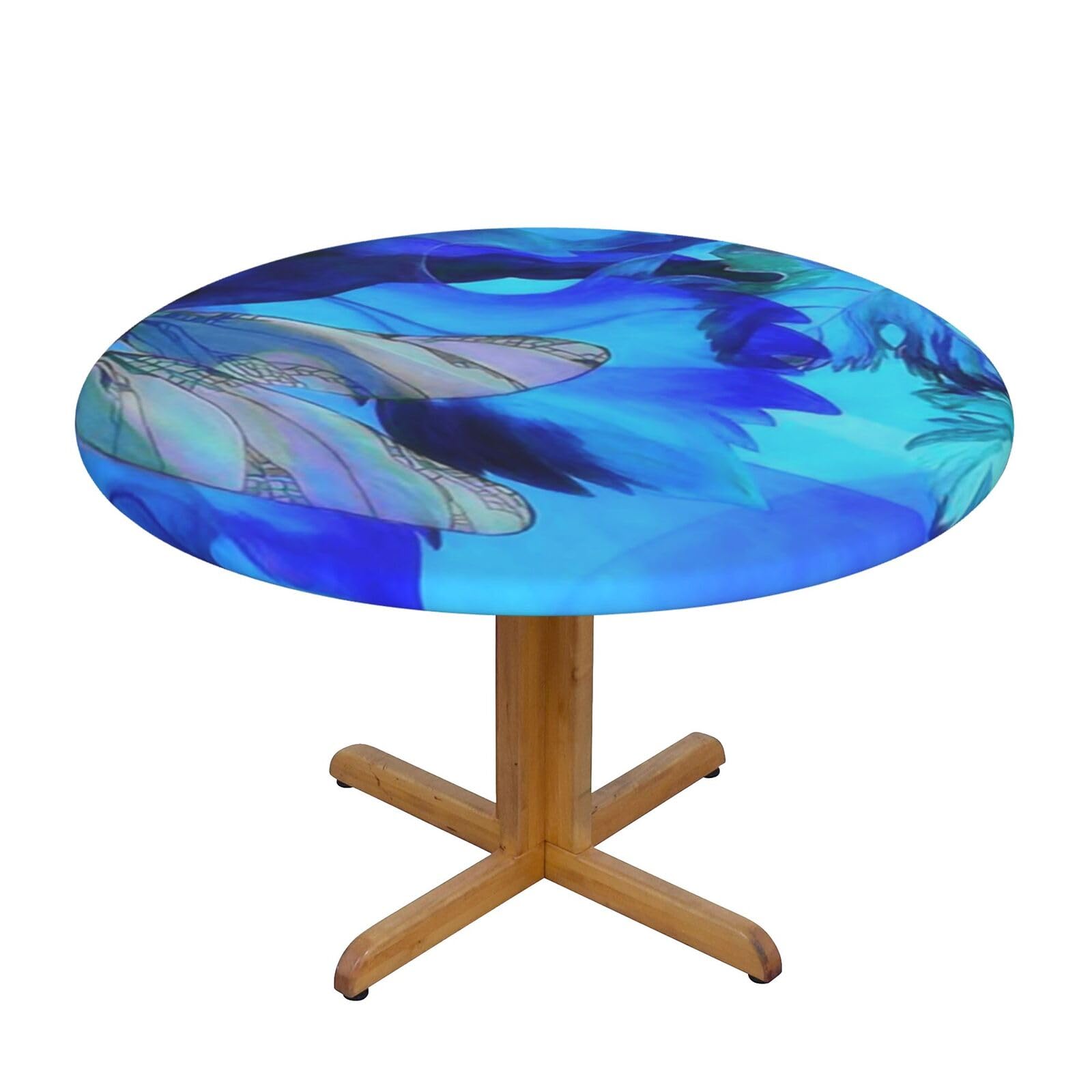 Ffshkowe Art Dragonfly Elastic Round Tablecloth Oil Proof Table Cover For Dining Party Picnic