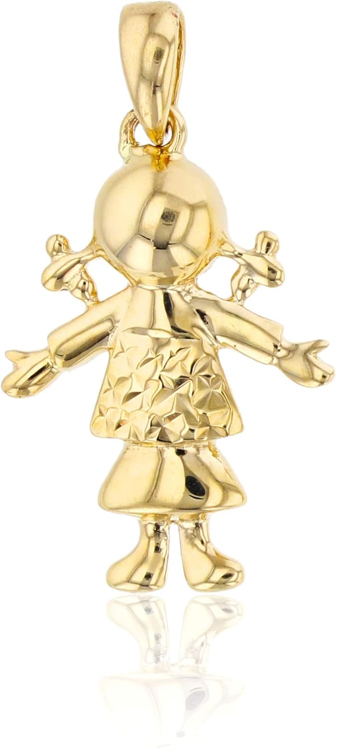 DECADENCE 14K Yellow Gold Polished & Diamond Cut Girl Pendant
