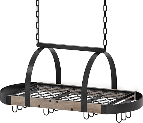 TPR08BGC1 - Estante colgante para ollas, soporte para ollas montado en el techo, organizador de utensilios de cocina con 12 ganchos en forma de S,