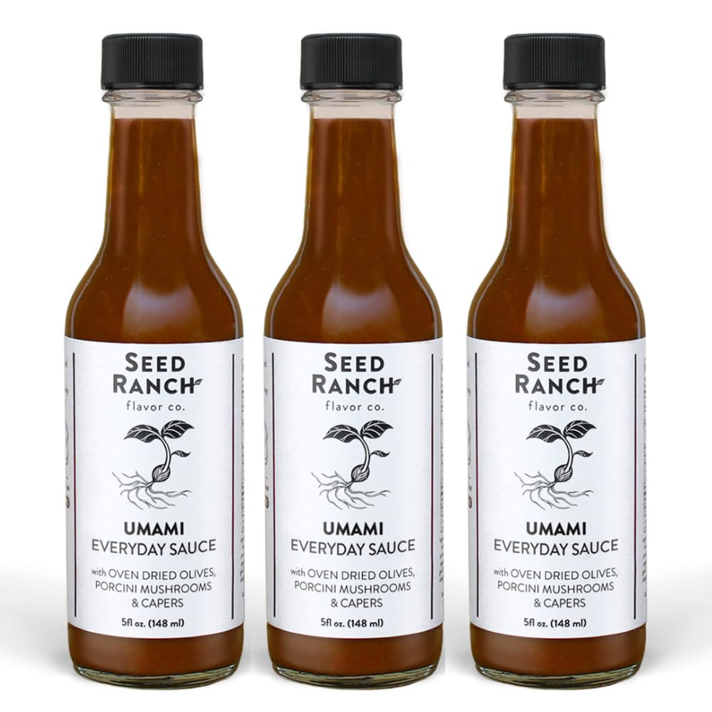 Seed Ranch Umami Everyday Hot Sauce, 5 Fl. Oz., 3 Pack - Mild Heat Flavor - Oven Dried Olives, Porcini Mushrooms & Capers - Vegan, Non-GMO, Gluten-Free - Marinade, Vegetables, Soup & Rice