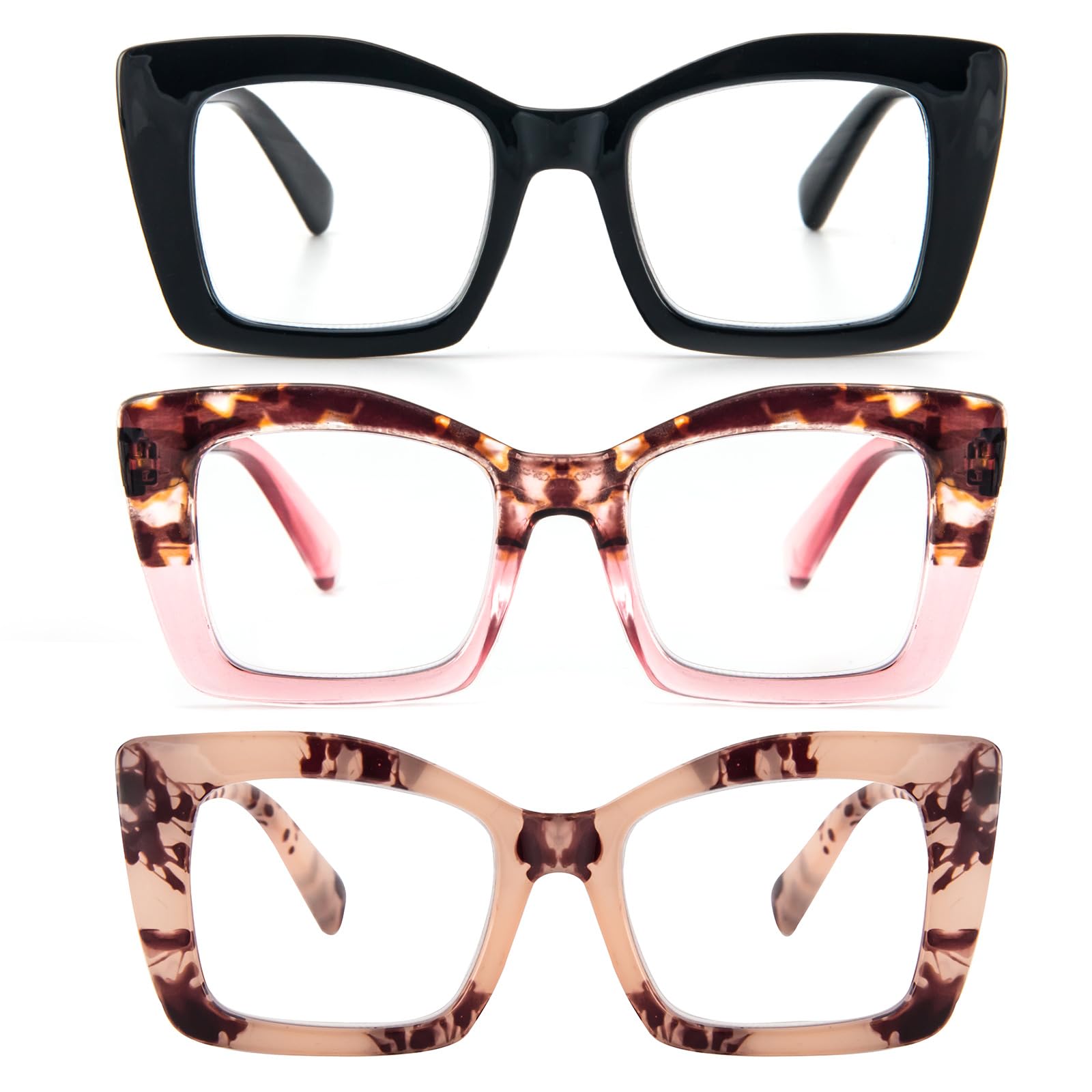 KoKoBin Oprah Occhiali da lettura quadrati da donna Oversized con cerniere a molla per computer (Nero/Rosa Leopardo/Leopardo Rosa, 2, Diottria)