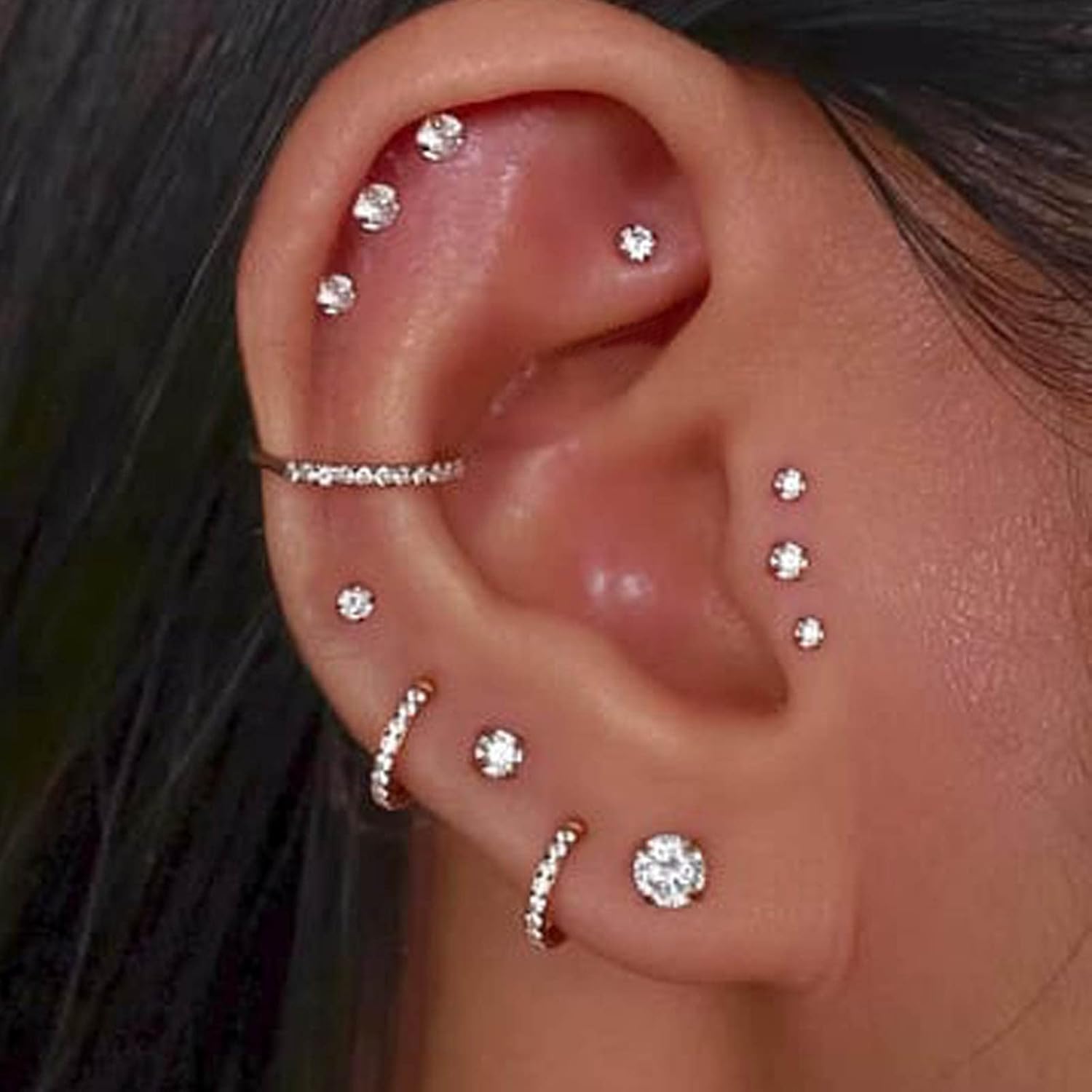 2PCS Titanium Nose Rings 18G 16G CZ Hoop Nose Ear Clicker for Women 8mm 10mm Hinged Segment Septum Lip Rings Tragus Conch Helix Cartilage Rook Daith Piercing Jewelry Silver- Gold - Image 8