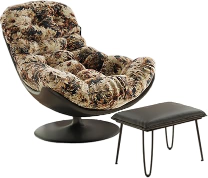 Swivel lounge chair with ottoman, upholstered armchair for naps, reading, and relaxation, suitable for bedroom, living room, and balcony E